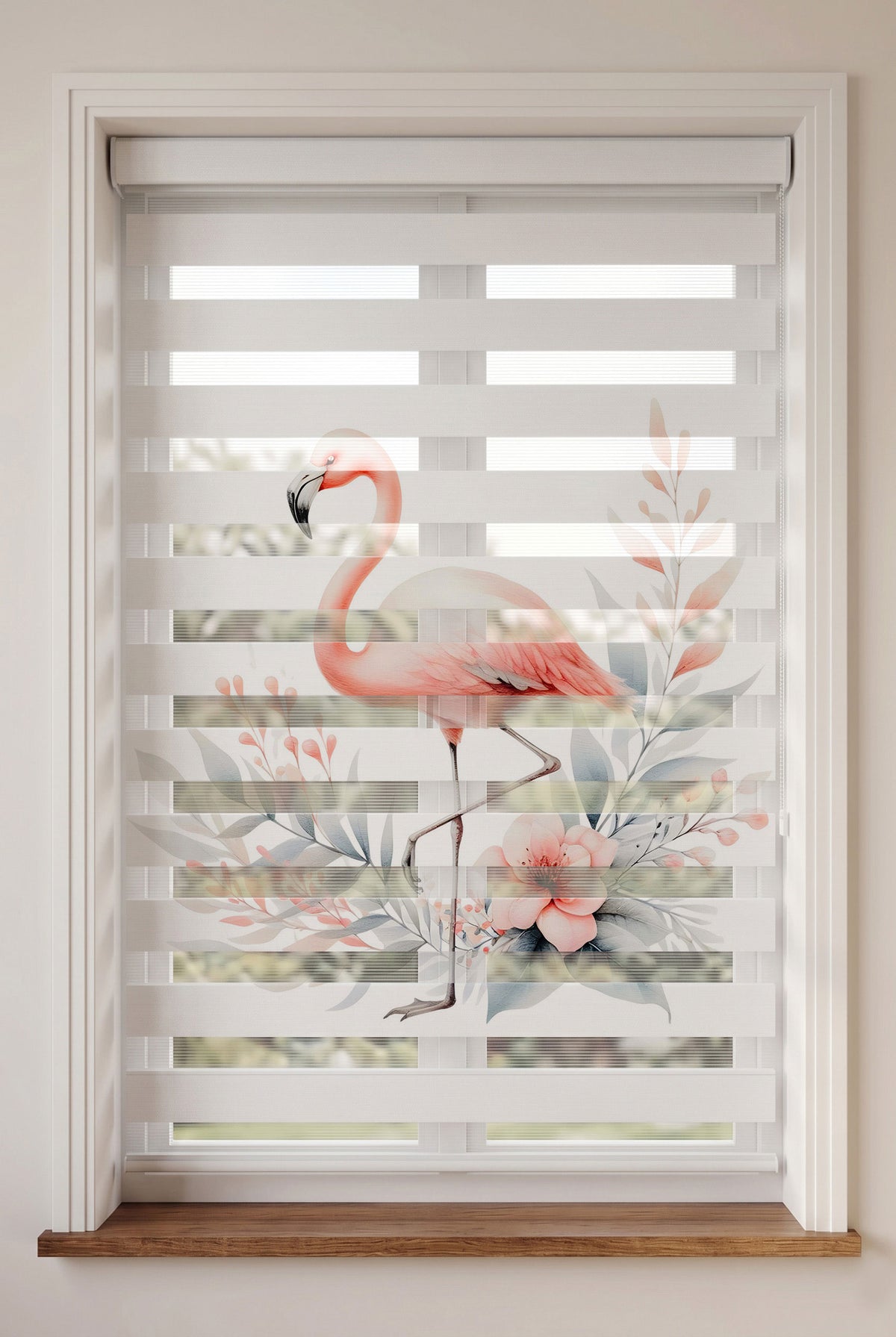 Pembe Flamingo Pastel Yapraklar Çiçekler Zebra Stor Perde – ürün görseli 5