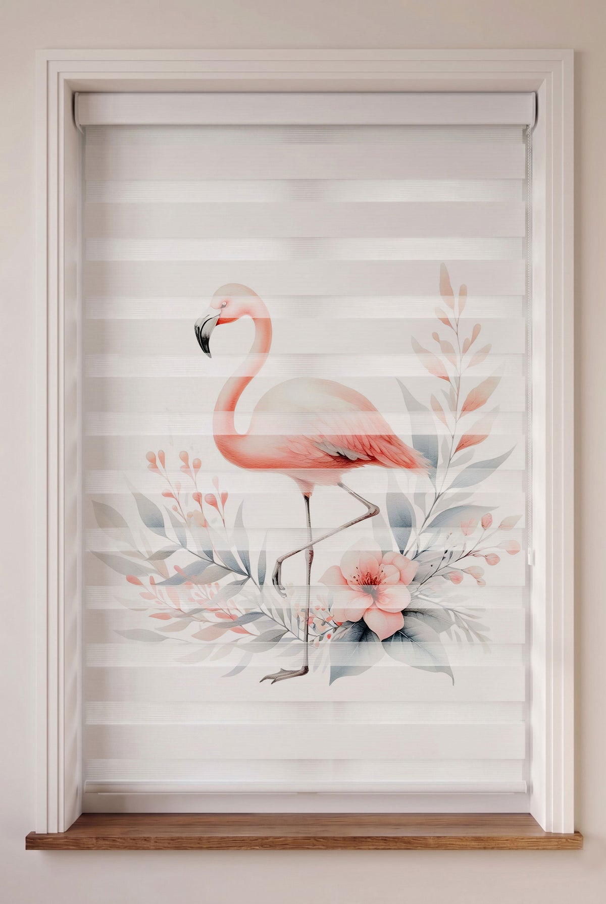 Pembe Flamingo Pastel Yapraklar Çiçekler Zebra Stor Perde – ürün görseli 6