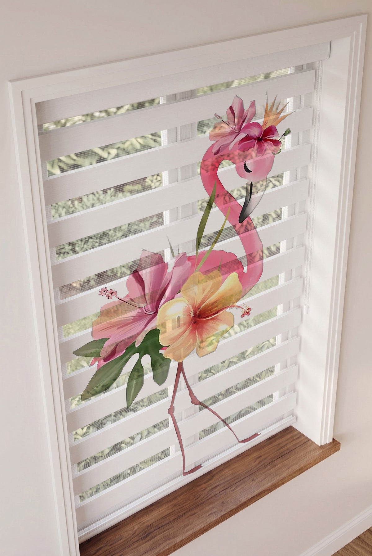 Tropikal Pembe Flamingo Hibiskus Çiçekleri Zebra Stor Perde – ürün görseli 3