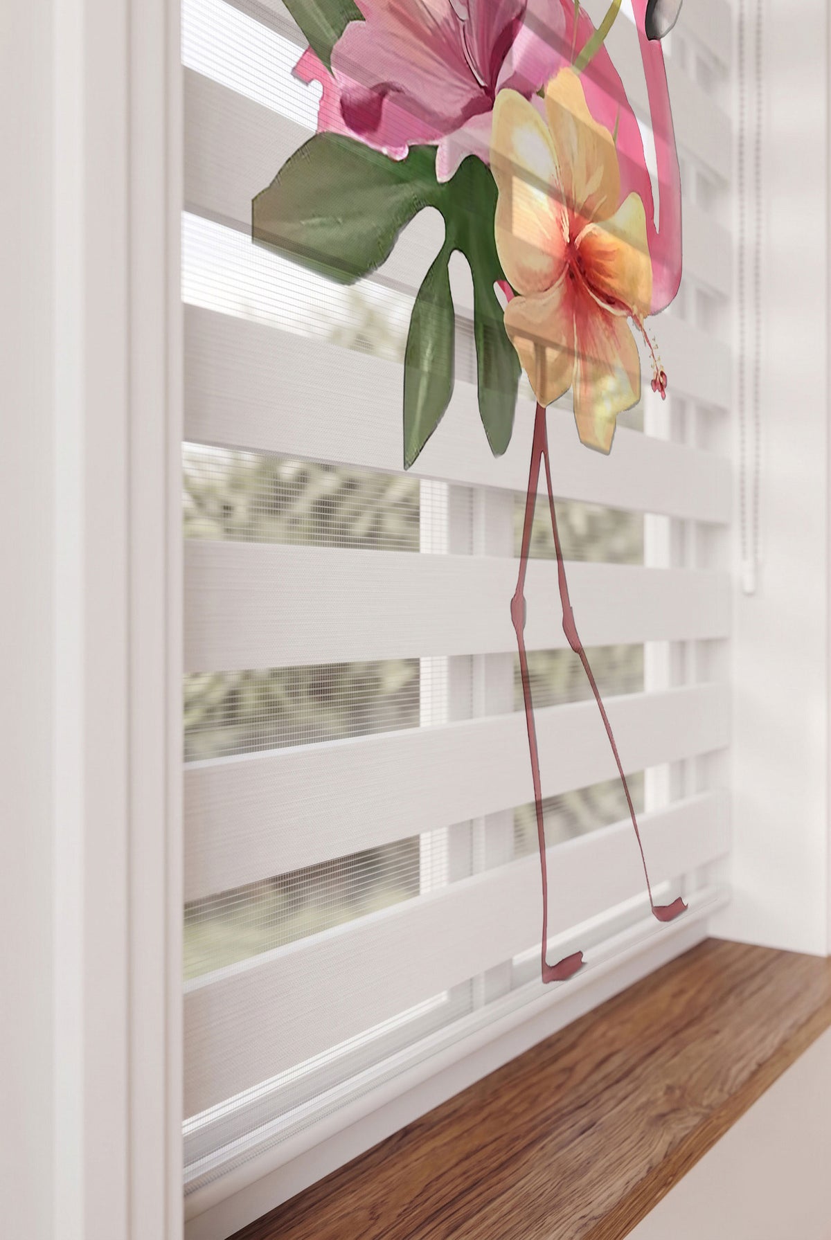 Tropikal Pembe Flamingo Hibiskus Çiçekleri Zebra Stor Perde – ürün görseli 4
