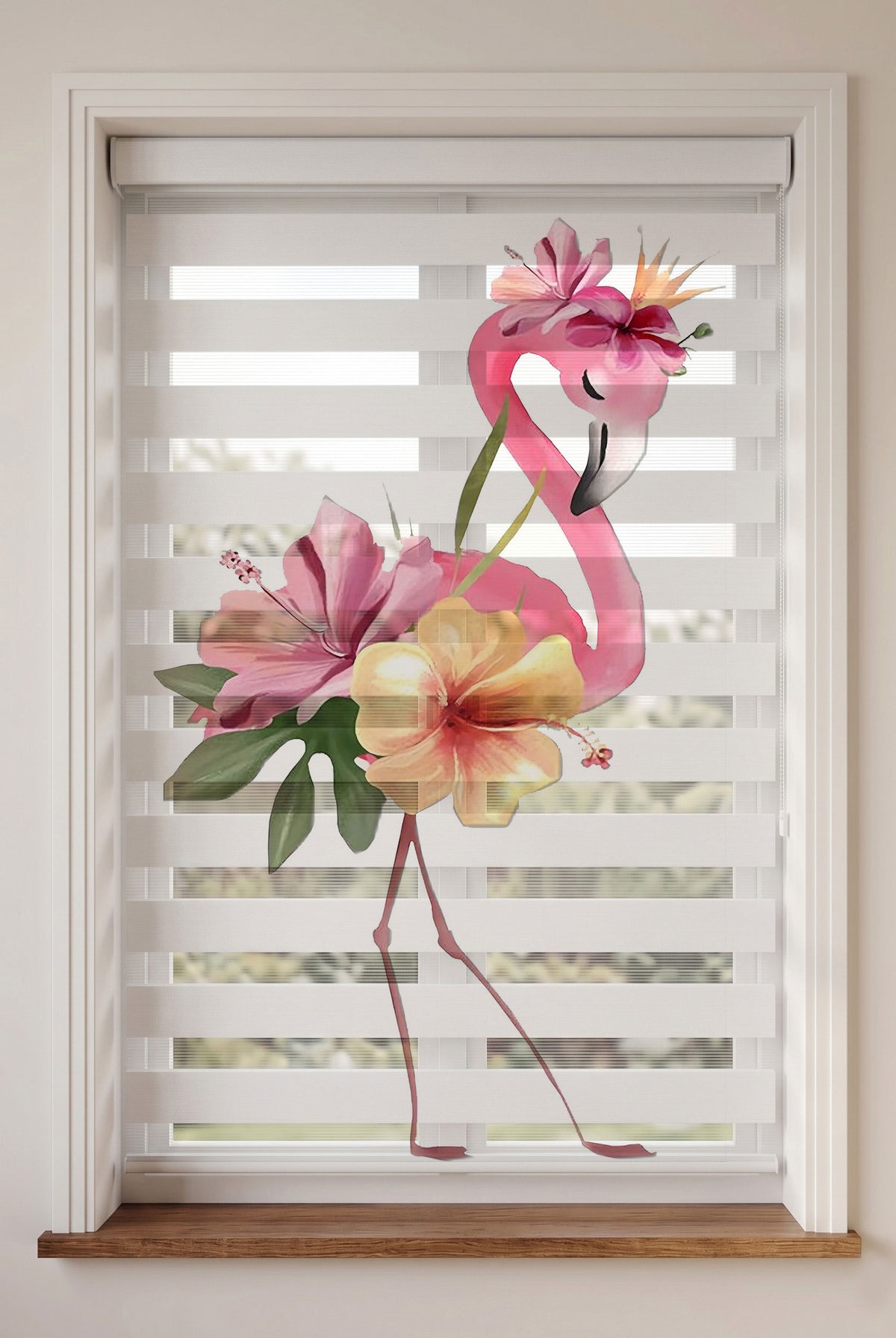 Tropikal Pembe Flamingo Hibiskus Çiçekleri Zebra Stor Perde – ürün görseli 5