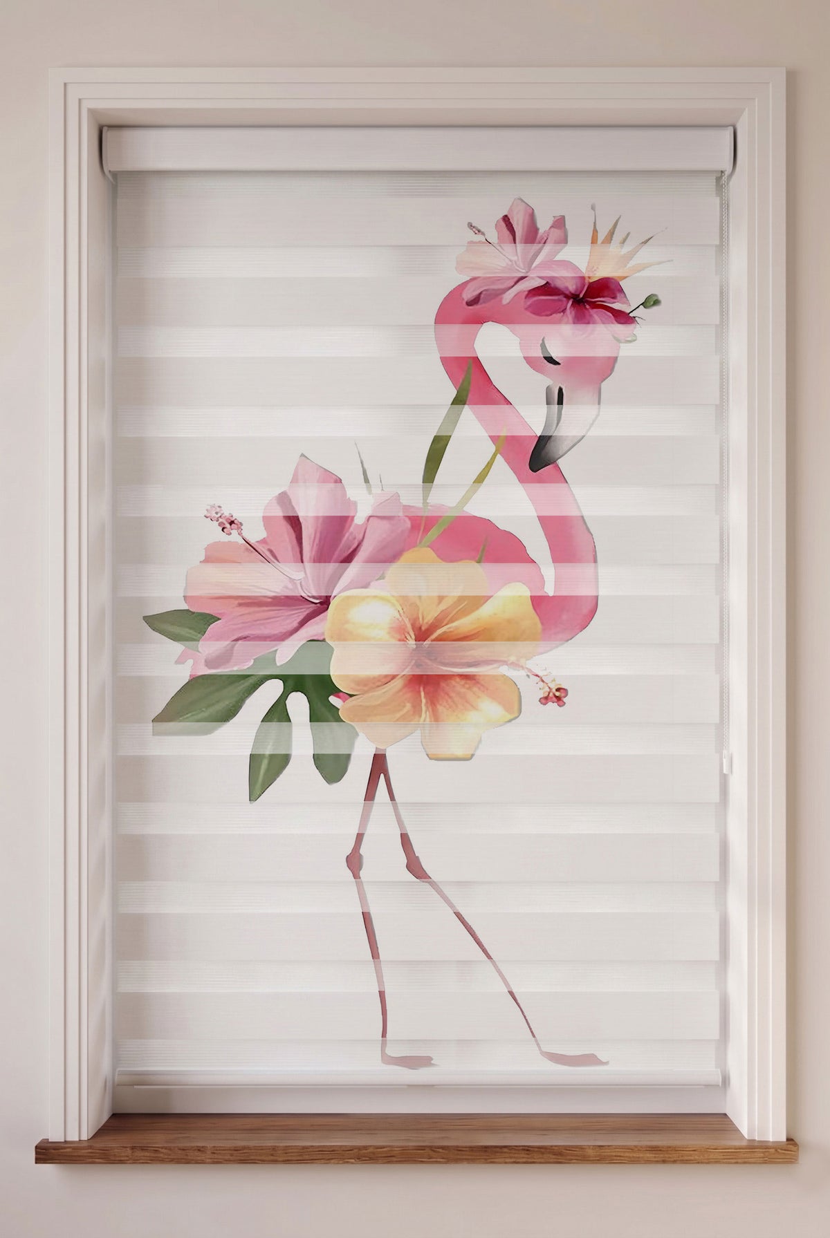 Tropikal Pembe Flamingo Hibiskus Çiçekleri Zebra Stor Perde – ürün görseli 6