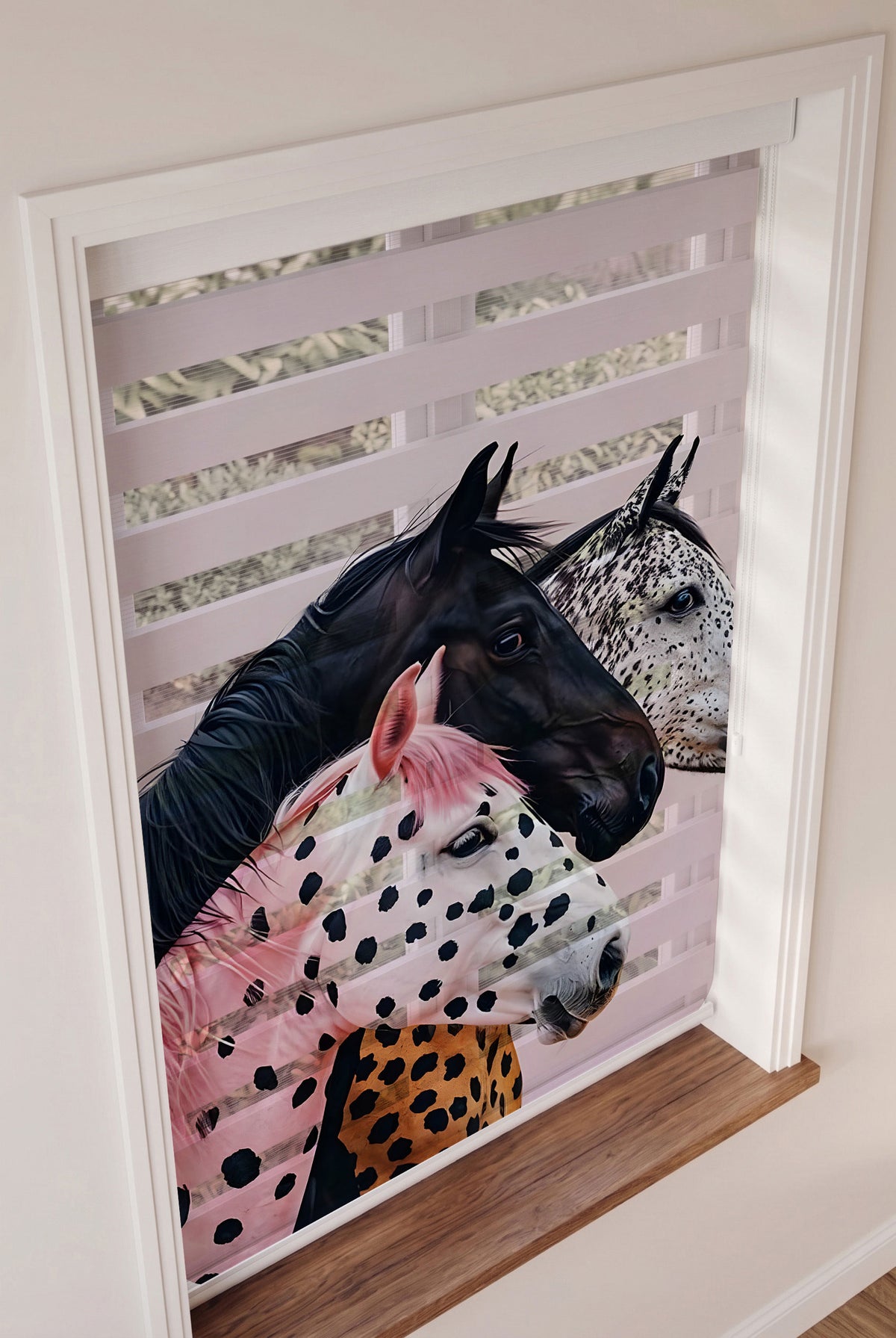 Siyah Pembe Benekli Atlar Gerçekçi Portre Zebra Stor Perde – ürün görseli 3