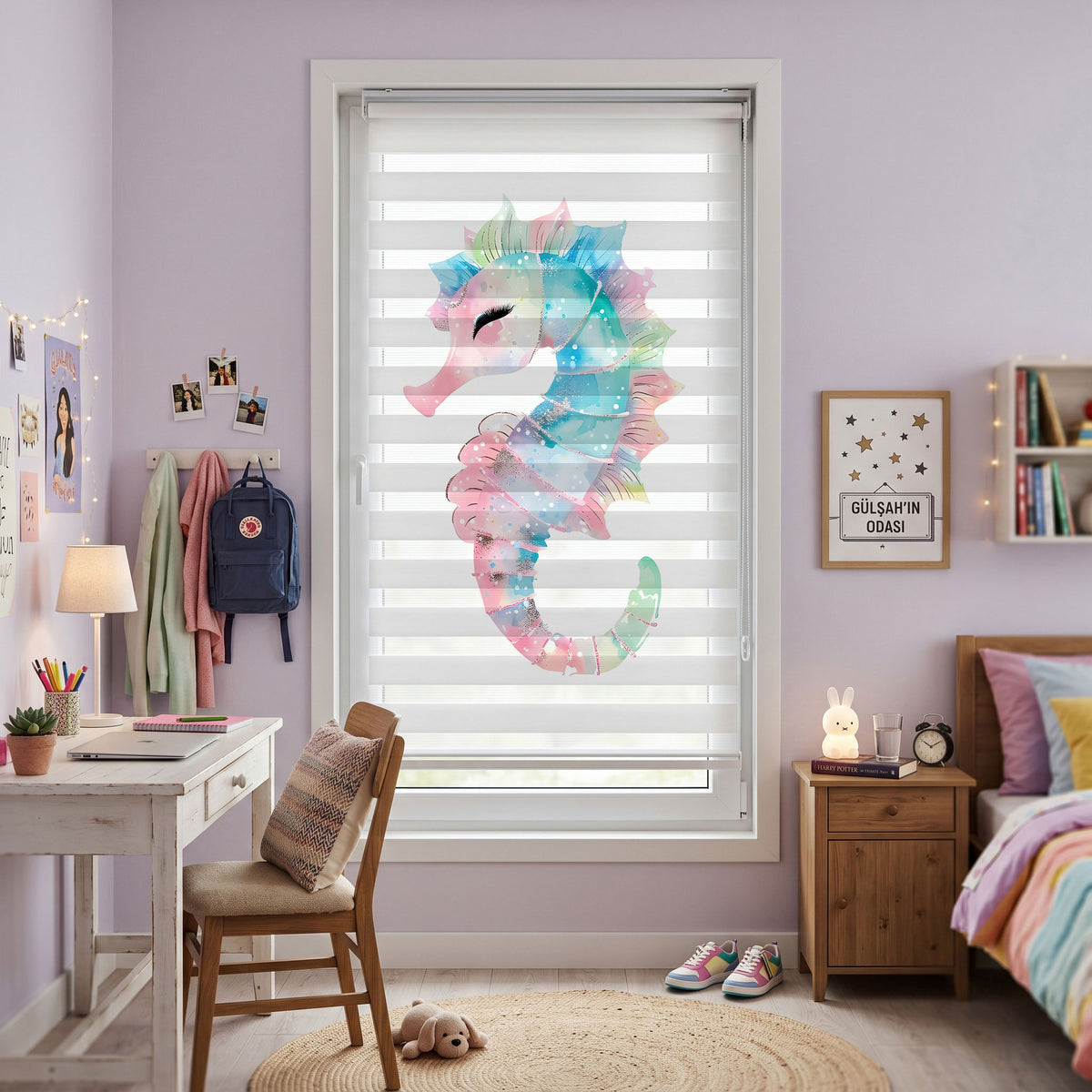 Ahşap İskele Gün Batımı Göl Kuşlar Mavi Zebra Stor Perde – ürün görseli 6