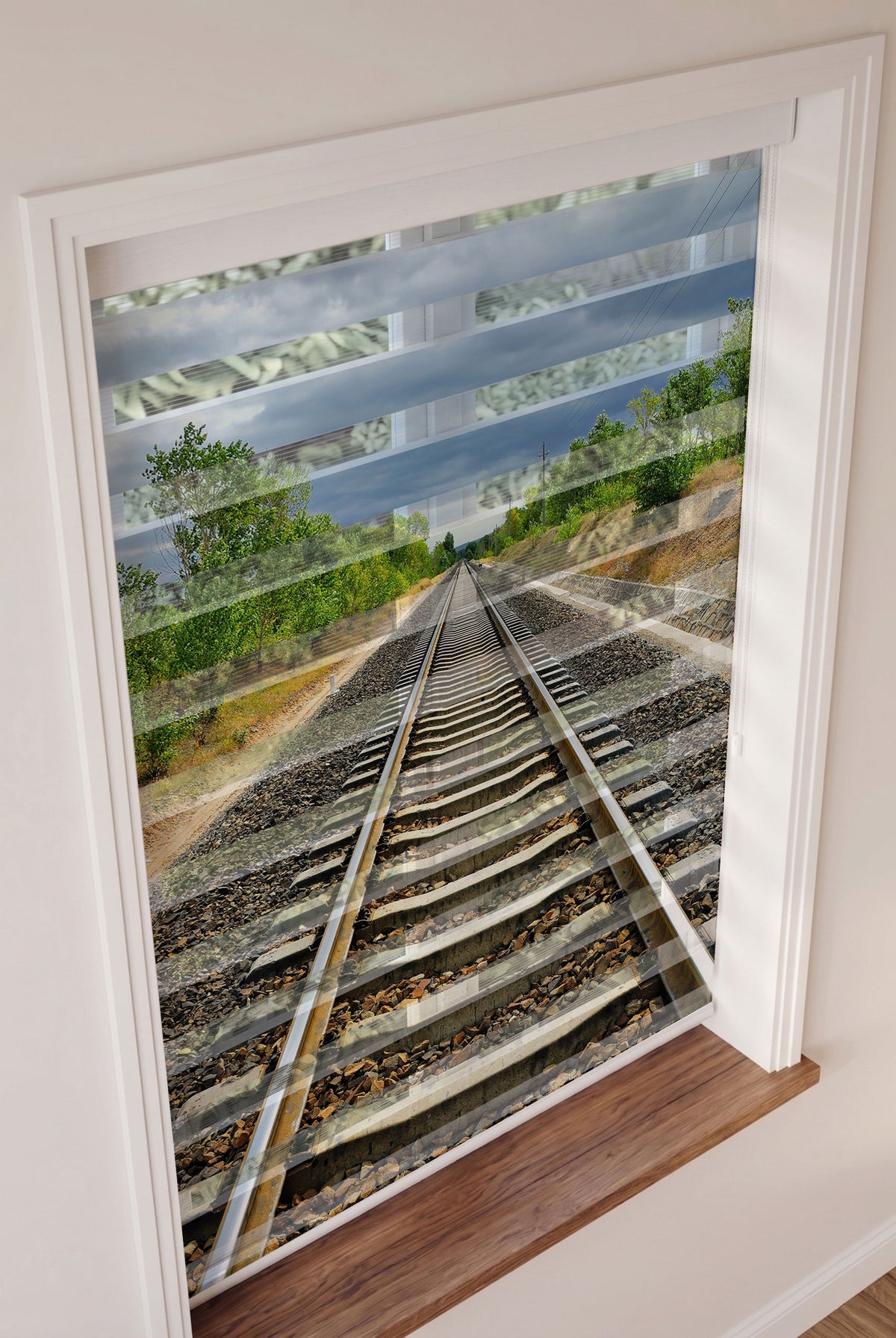 Ufka Uzanan Tren Rayları Manzaralı Salon Zebra Stor Perde – ürün görseli 2