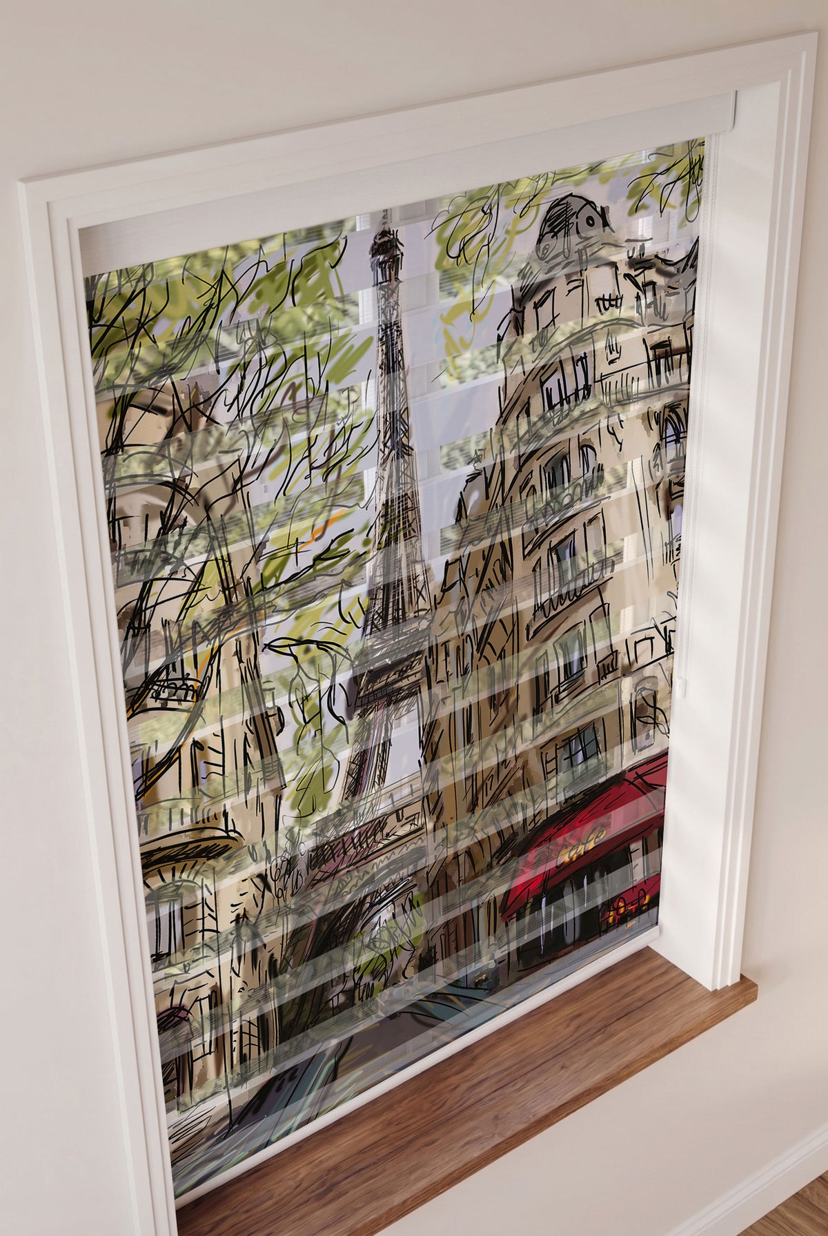 Paris Sokağı ve Eyfel Kulesi Çizimi Salon Zebra Stor Perde – ürün görseli 2