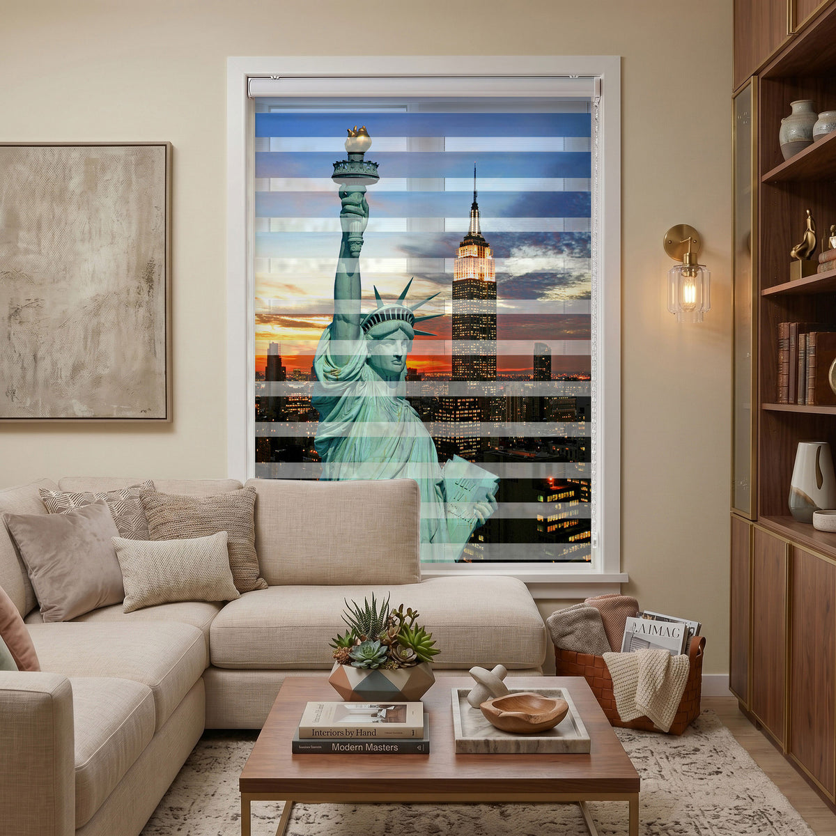New York Özgürlük Heykeli ve Gökdelen Zebra Stor Perde