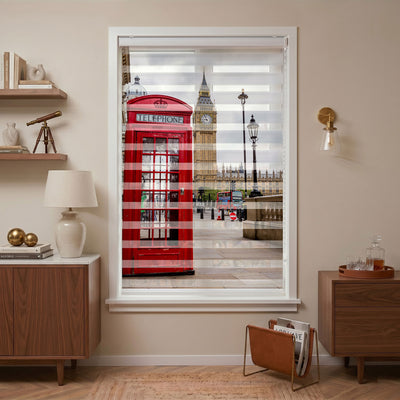 Londra Kırmızı Telefon Kulübesi Manzaralı Zebra Stor Perde