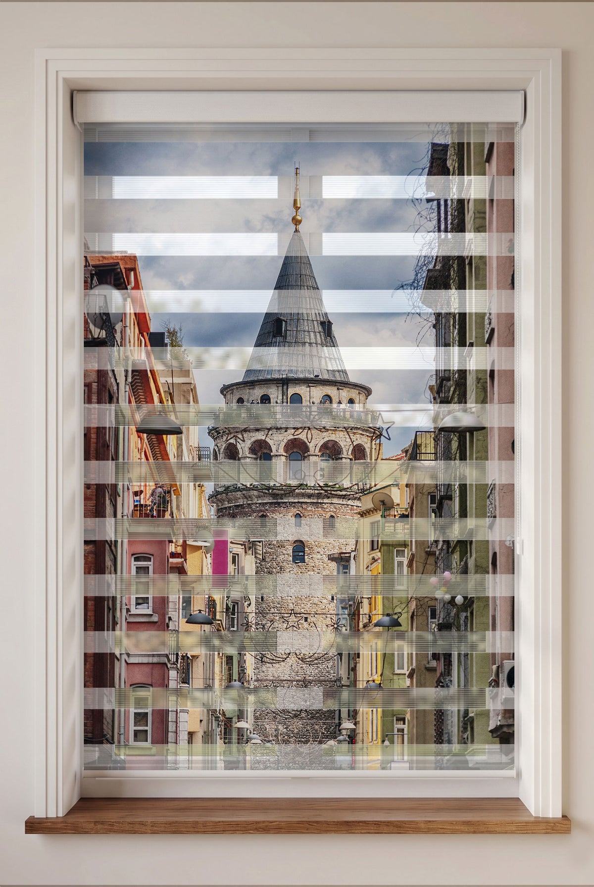 Galata Kulesi ve Renkli Sokak Manzaralı Zebra Stor Perde – ürün görseli 3