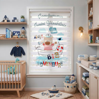 Denizci Çocuk İsimli Bebek Odası Zebra Stor Perde