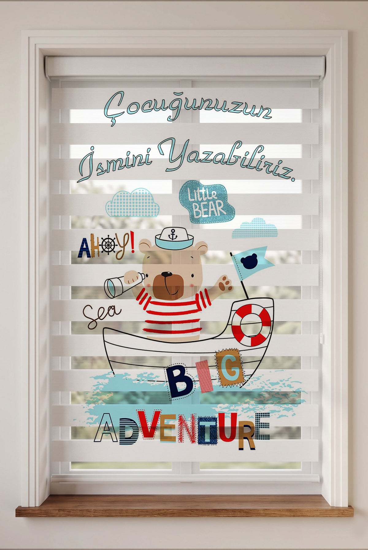 Denizci Çocuk İsimli Bebek Odası Zebra Stor Perde – ürün görseli 3