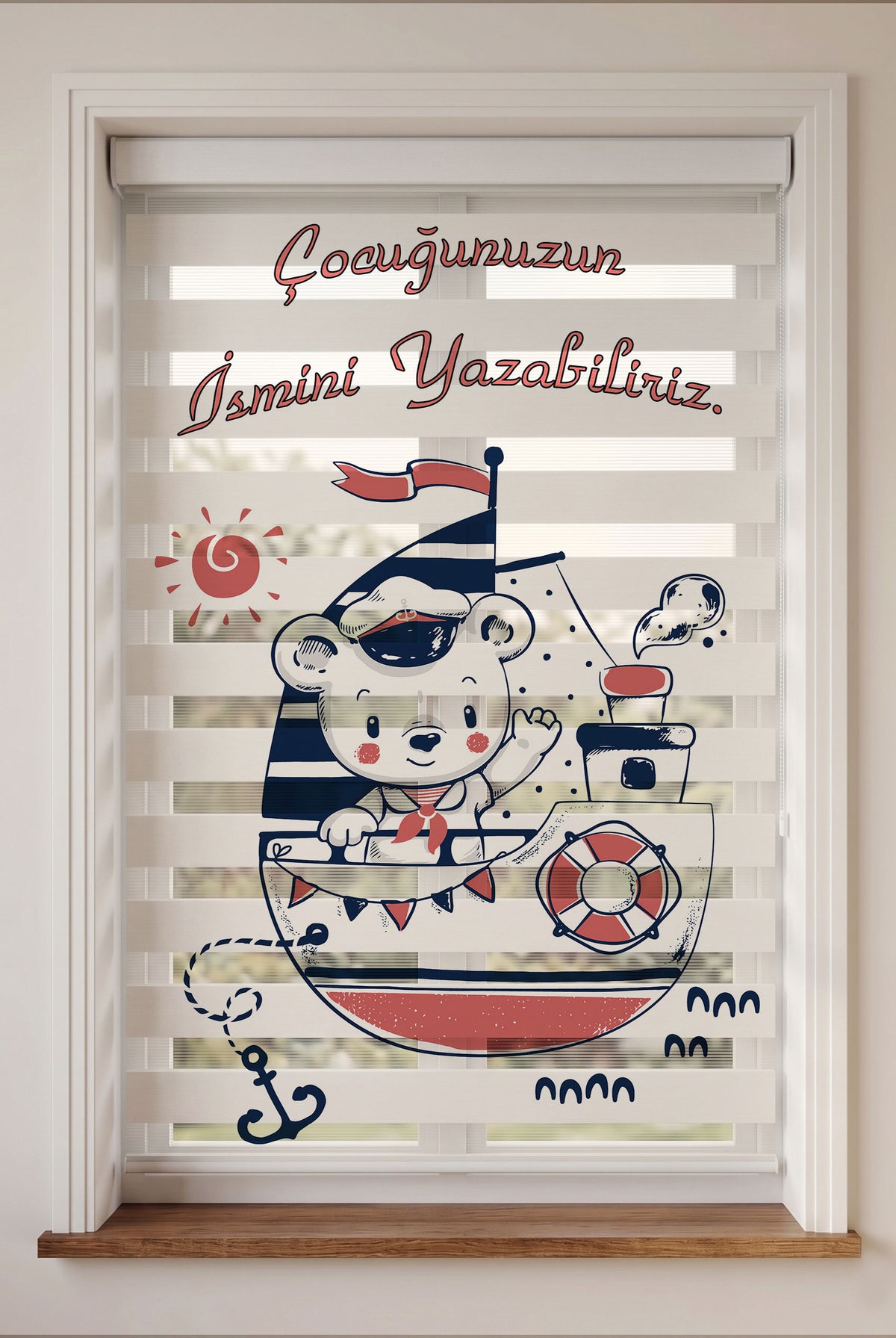 Kırmızı Gemideki Denizci Ayıcık Çocuk Odası Zebra Stor Perde – ürün görseli 3
