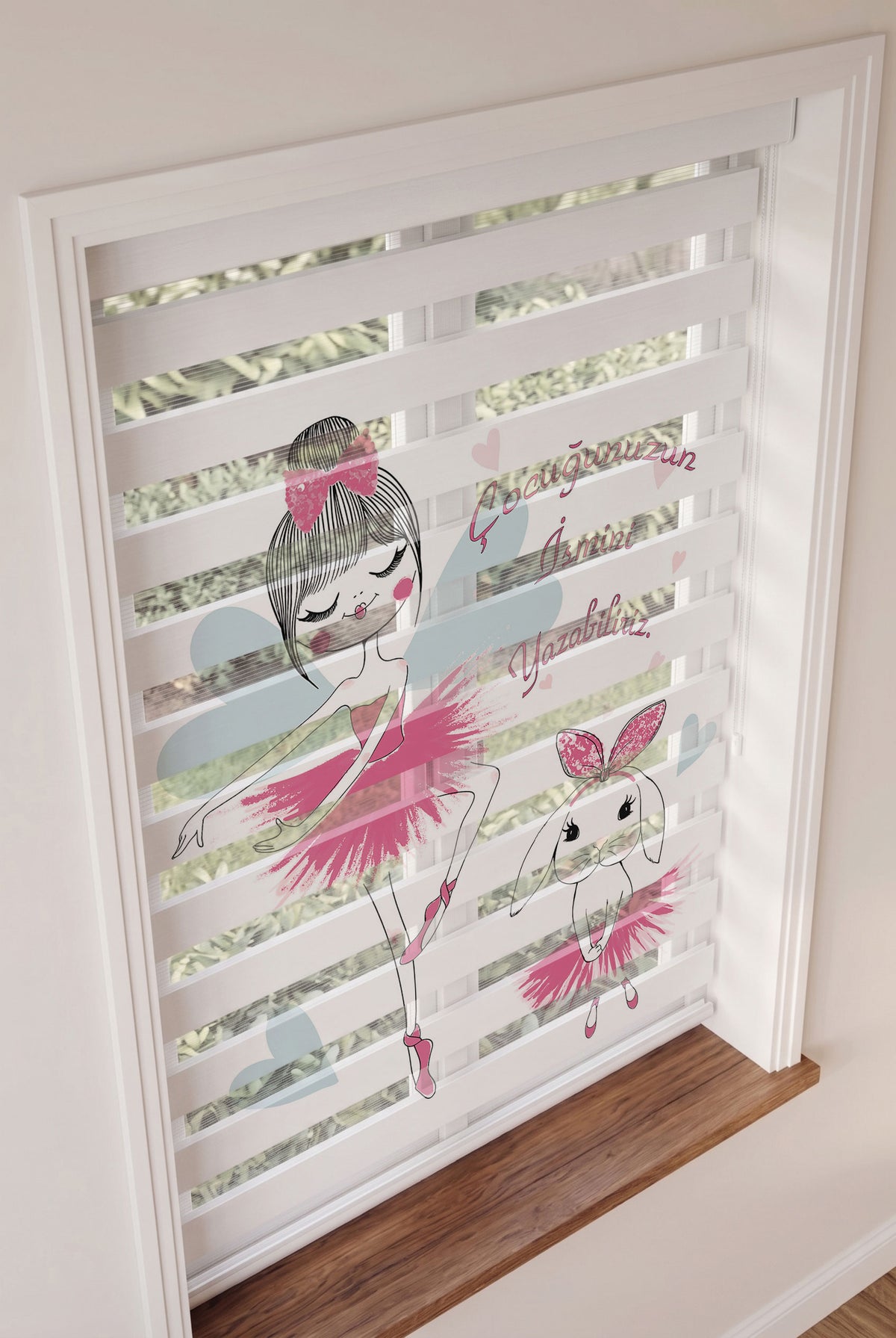 Pembe Balerin Tavşan Bebek Odası Zebra Stor Perde – ürün görseli 2