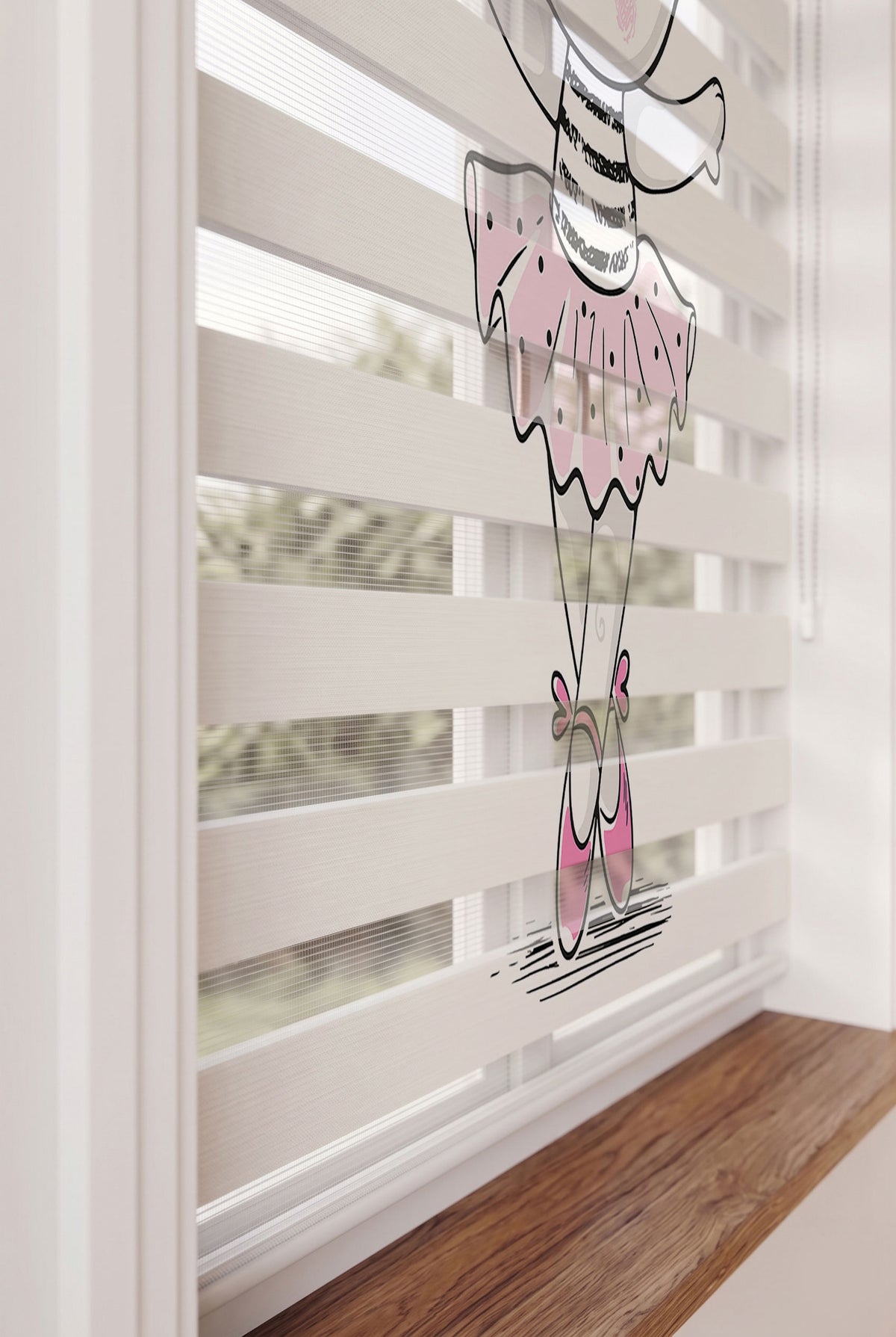 Pembe İsme Özel Balerin Ayıcık Bebek Odası Zebra Stor Perde – ürün görseli 4
