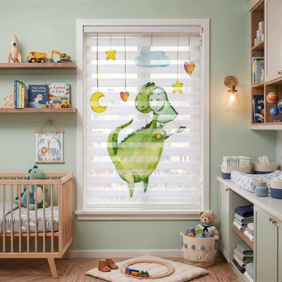 Anneye Sarılan Yavru Dinozor Bebek Odası Zebra Stor Perde