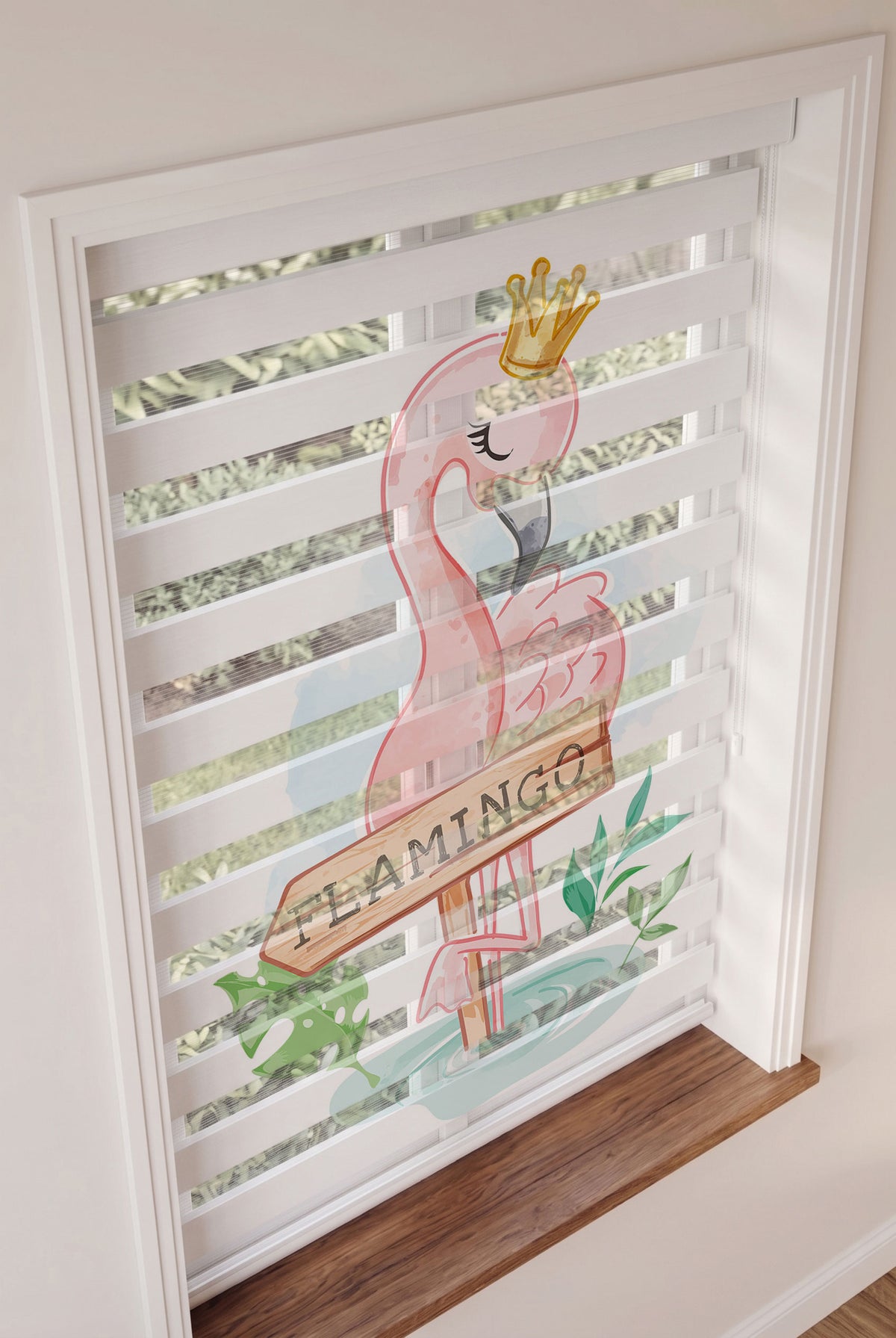 Taçlı Pembe Flamingo Çocuk Odası Zebra Stor Perde – ürün görseli 2