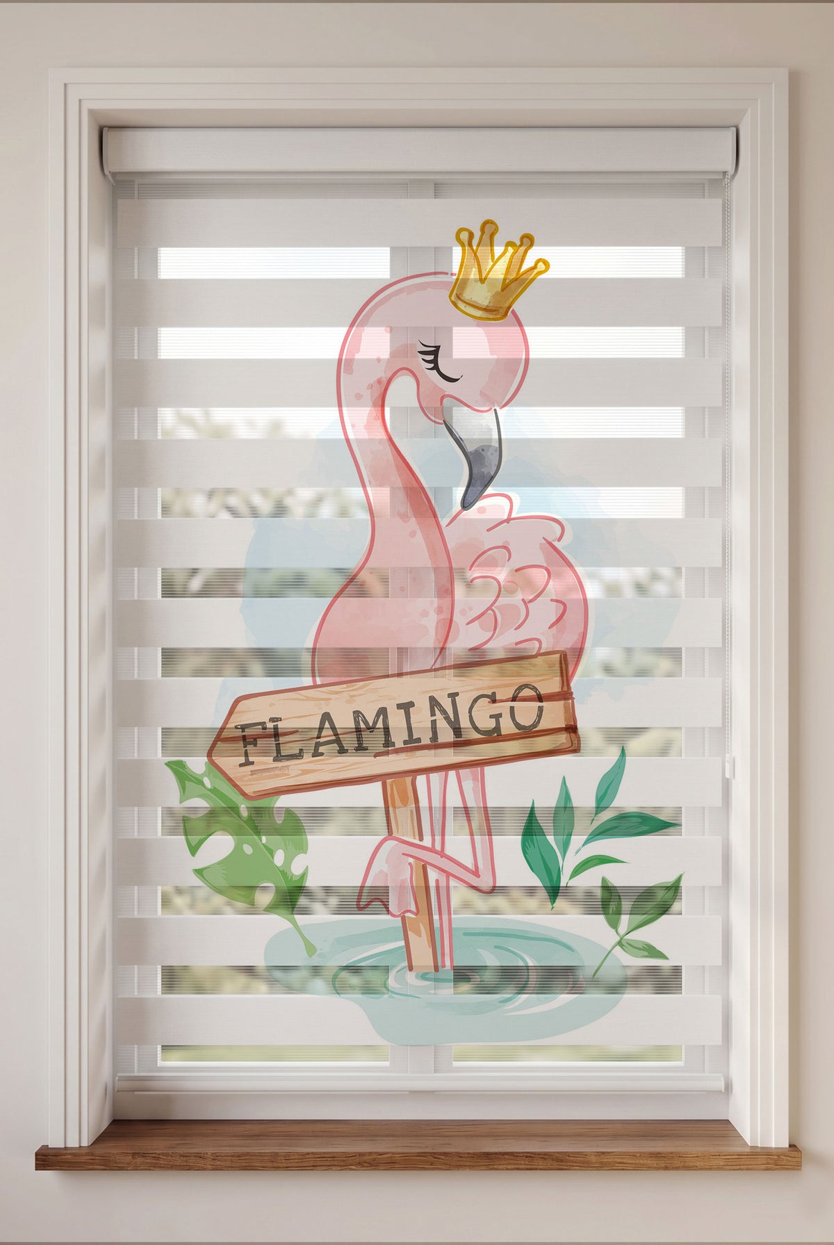 Taçlı Pembe Flamingo Çocuk Odası Zebra Stor Perde – ürün görseli 3