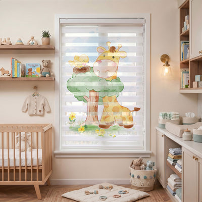 Sarı Ağaç Arkasındaki Zürafa Bebek Odası Zebra Stor Perde