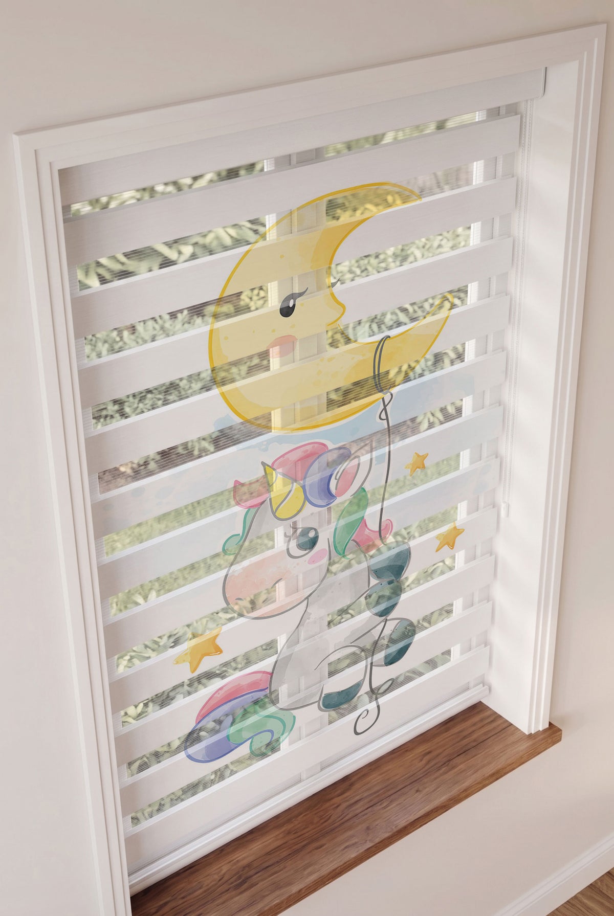 Sarı Ay Balonlu Tek Boynuzlu At Bebek Odası Zebra Stor Perde – ürün görseli 2