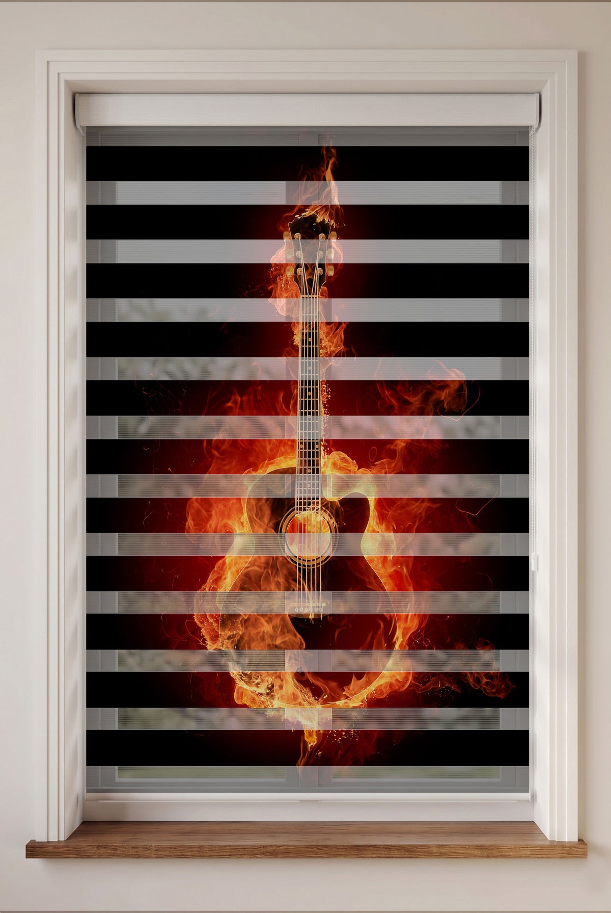 Siyah Alevler İçinde Yanan Gitar Genç Odası Zebra Stor Perde – ürün görseli 3