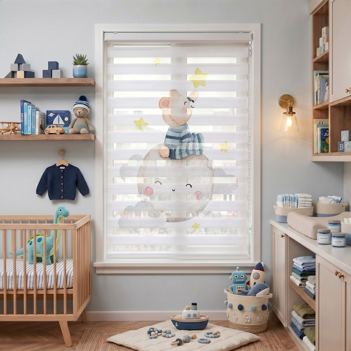 Gezegende Ayıcık ve Yıldızlar Bebek Odası Zebra Stor Perde