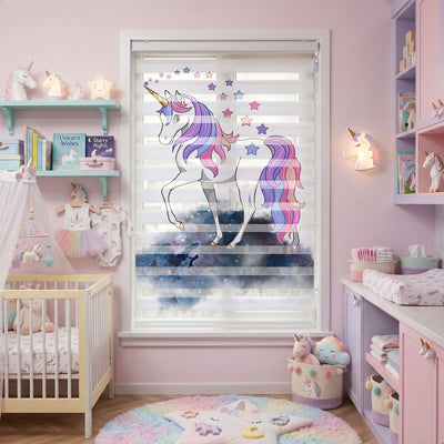 Unicorn ve Bulutlar Kız Çocuk Odası Zebra Stor Perde