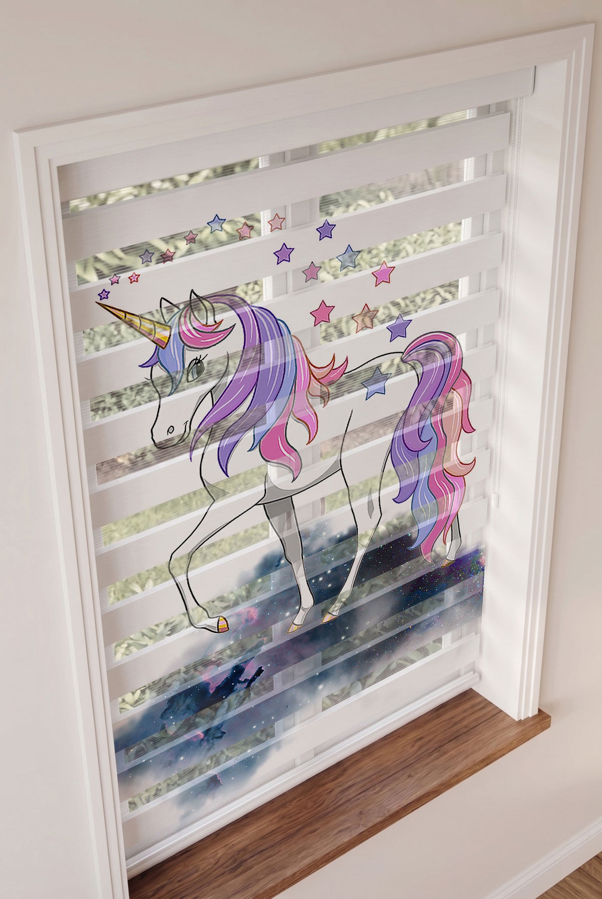 Unicorn ve Bulutlar Kız Çocuk Odası Zebra Stor Perde – ürün görseli 2
