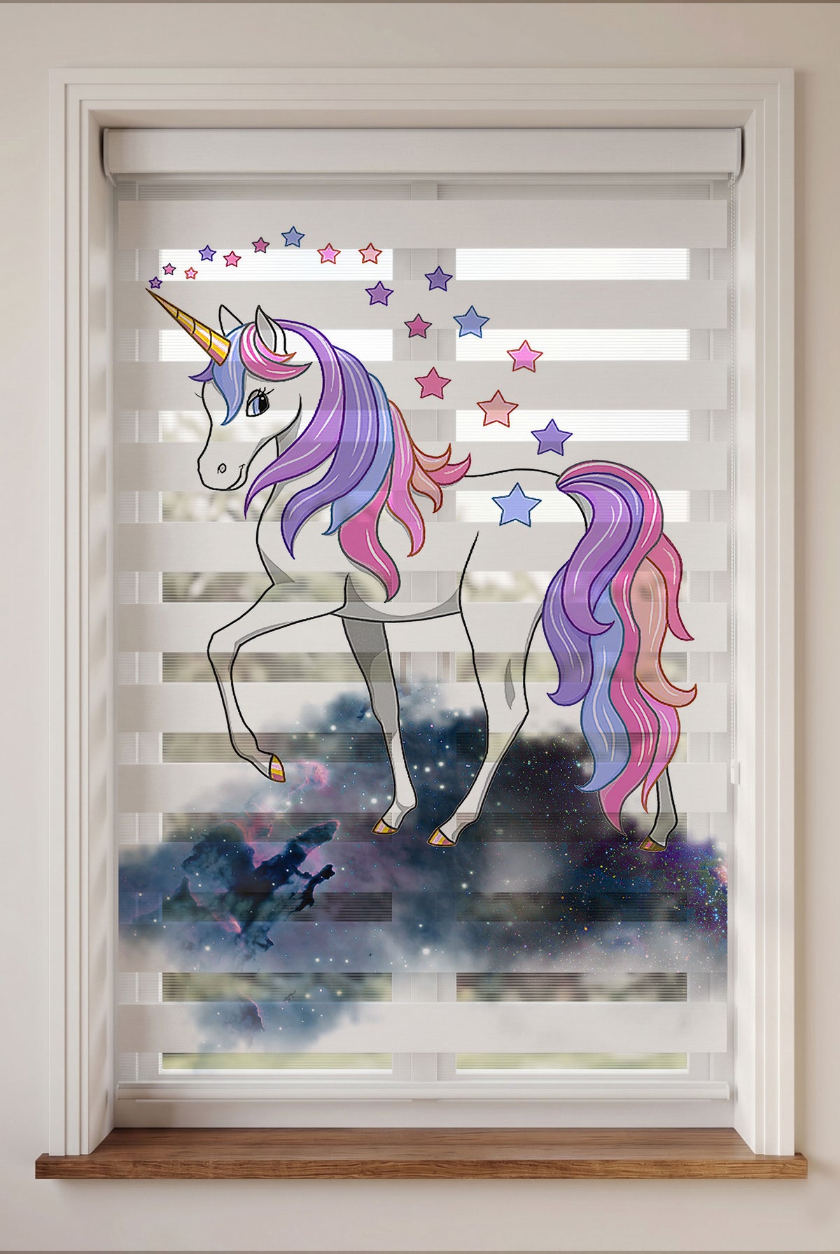 Unicorn ve Bulutlar Kız Çocuk Odası Zebra Stor Perde – ürün görseli 3