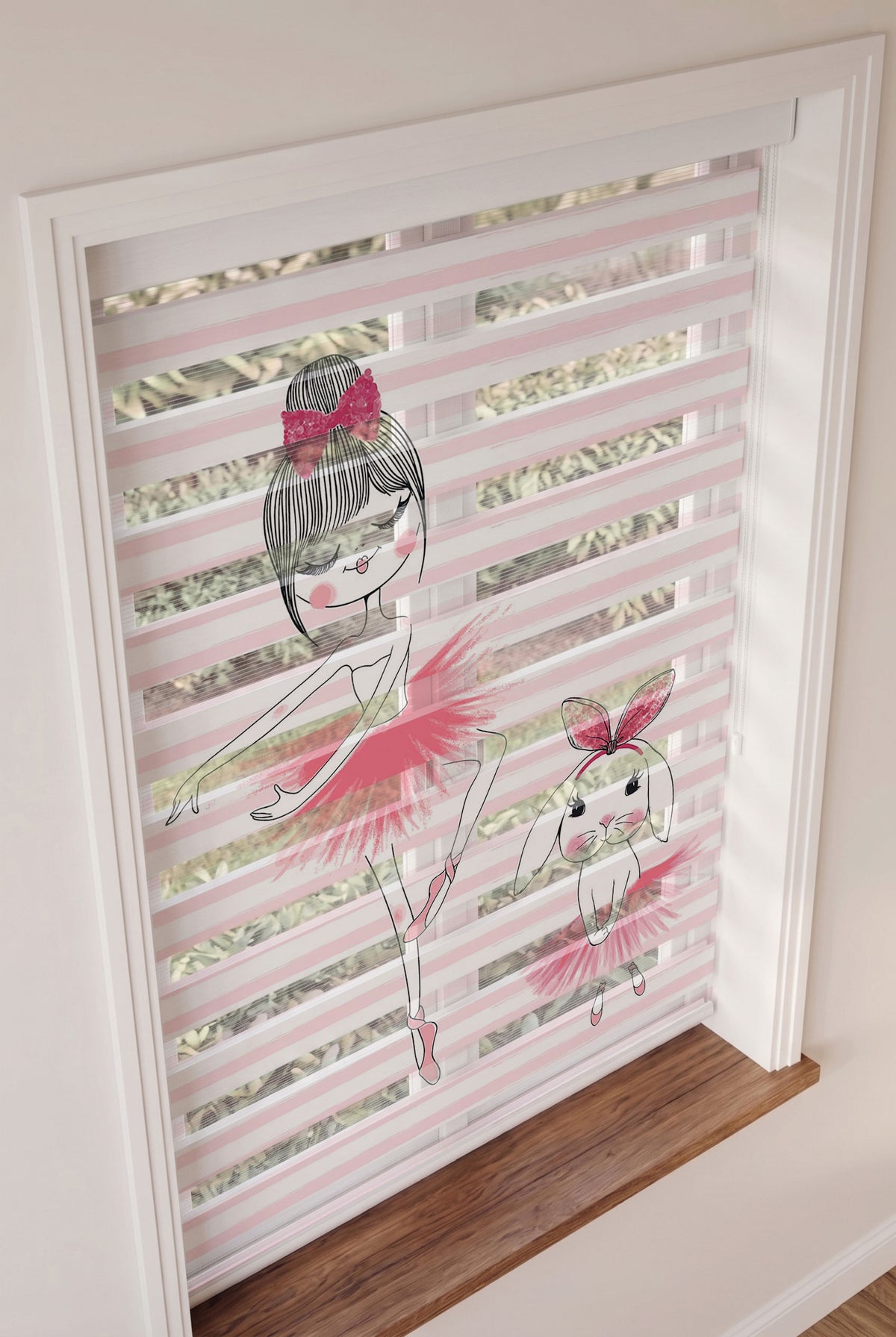 Pembe Çizgili Balerin ve Tavşan Çocuk Odası Zebra Stor Perde – ürün görseli 2