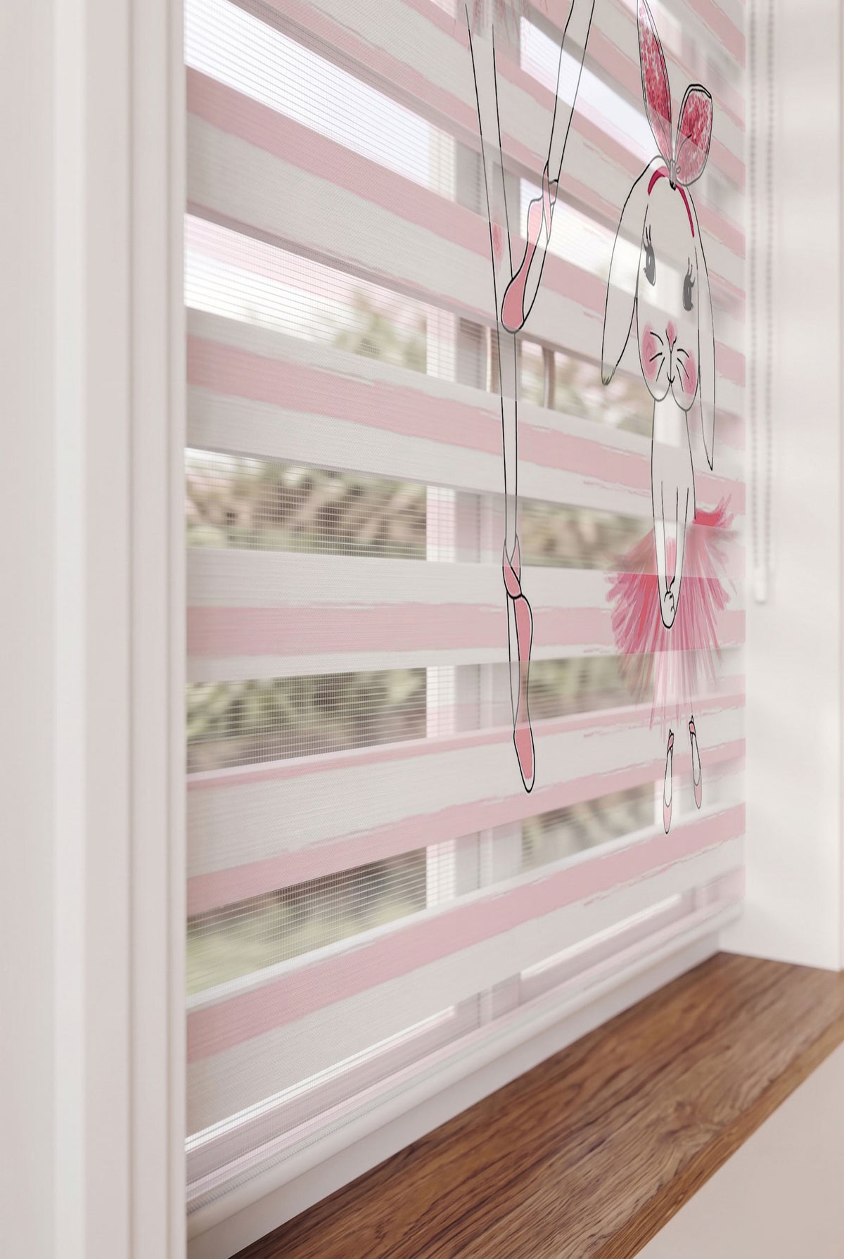 Pembe Çizgili Balerin ve Tavşan Çocuk Odası Zebra Stor Perde – ürün görseli 4