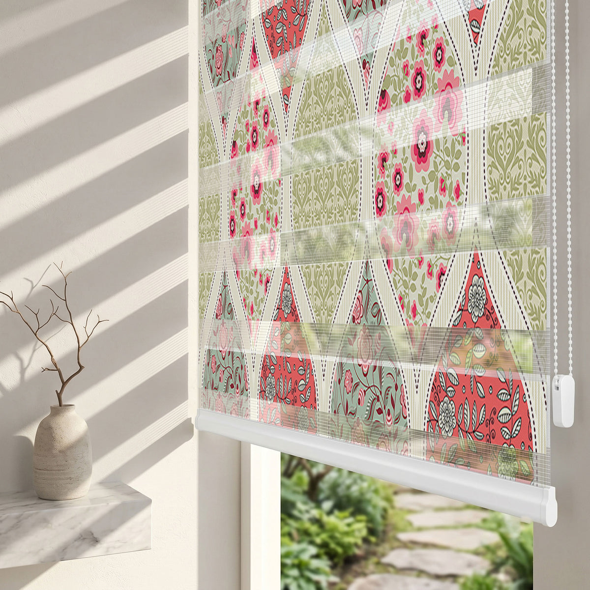 Damask Çerçeveli Çiçekli Kumaş Deseni Salon Zebra Stor Perde – ürün görseli 2