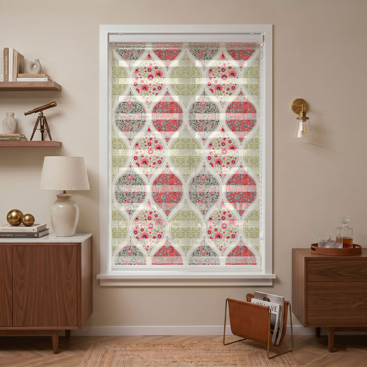 Damask Çerçeveli Çiçekli Kumaş Deseni Salon Zebra Stor Perde – ürün görseli 7