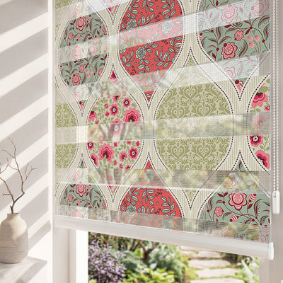Damask Çerçeveli Çiçekli Kumaş Deseni Salon Zebra Stor Perde