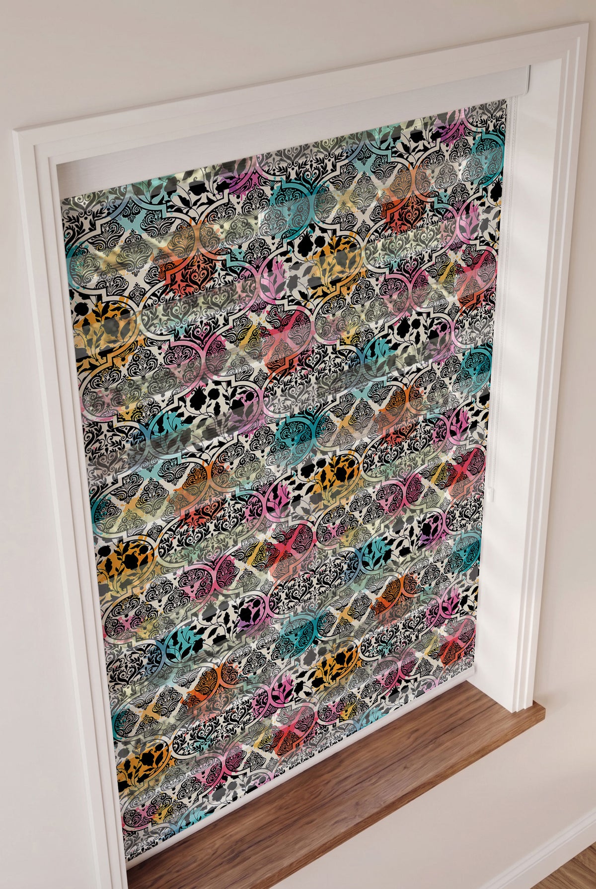 Siyah Damask Motifli Renkli Sulu Boya Salon Zebra Stor Perde – ürün görseli 3