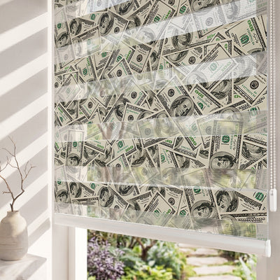 Yeşil Dolar Banknotları Yığını Deseni Ofis Zebra Stor Perde