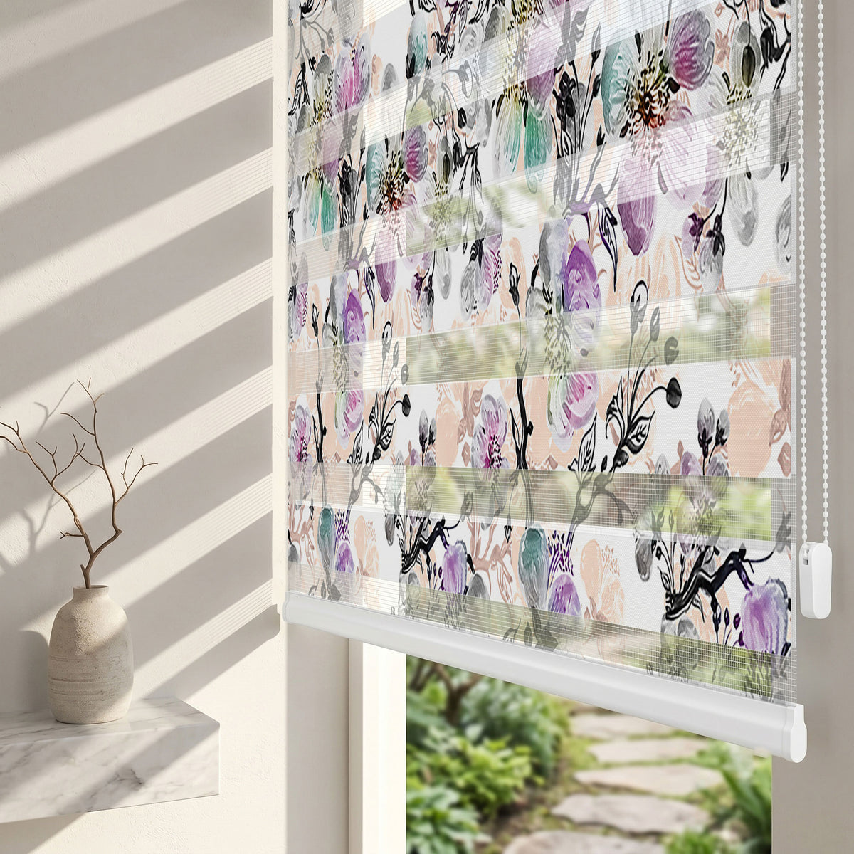 Pastel Sulu Boya Çiçekler Yatak Odası Zebra Stor Perde – ürün görseli 2