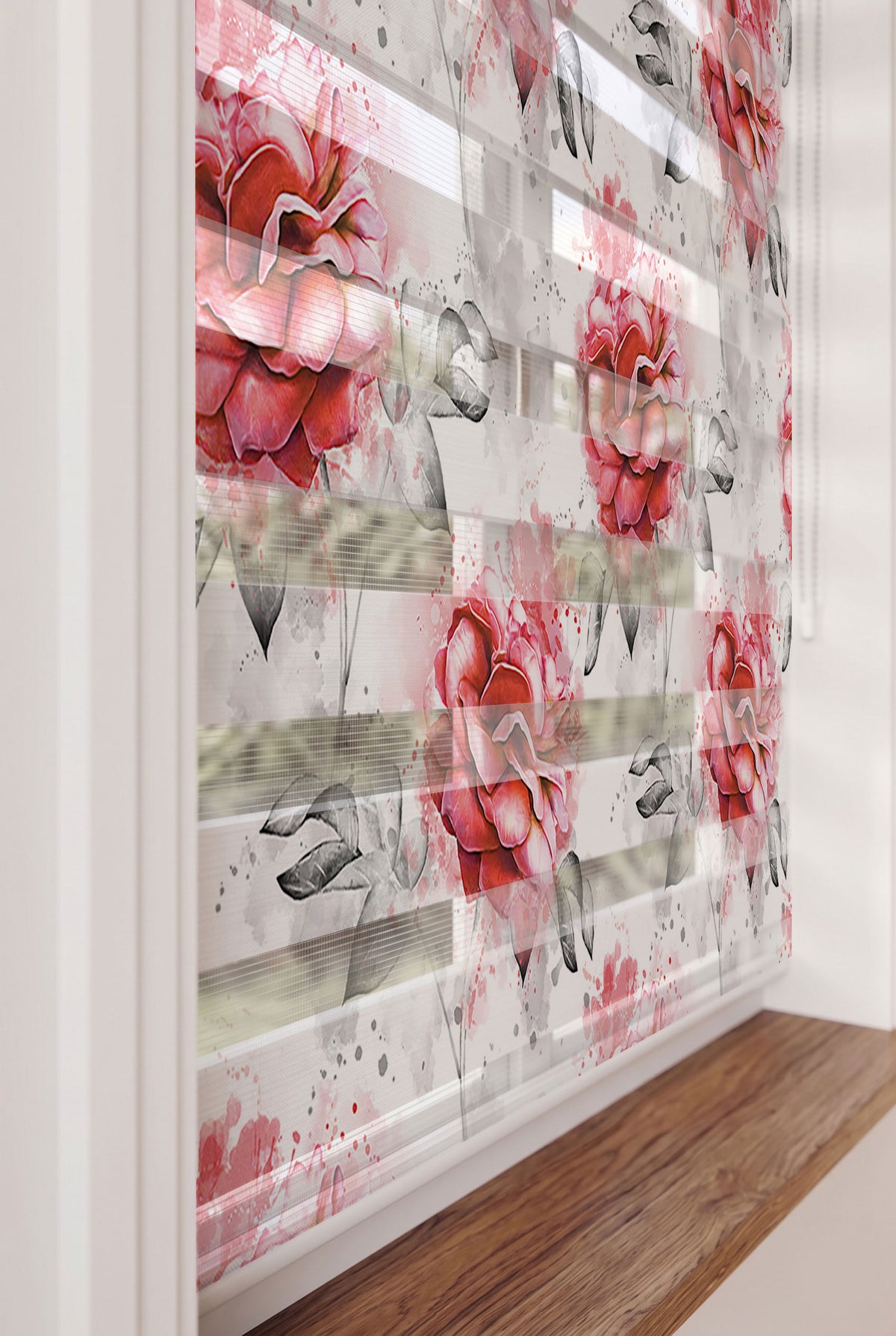 Kırmızı Sulu Boya Güller Yatak Odası Zebra Stor Perde – ürün görseli 5