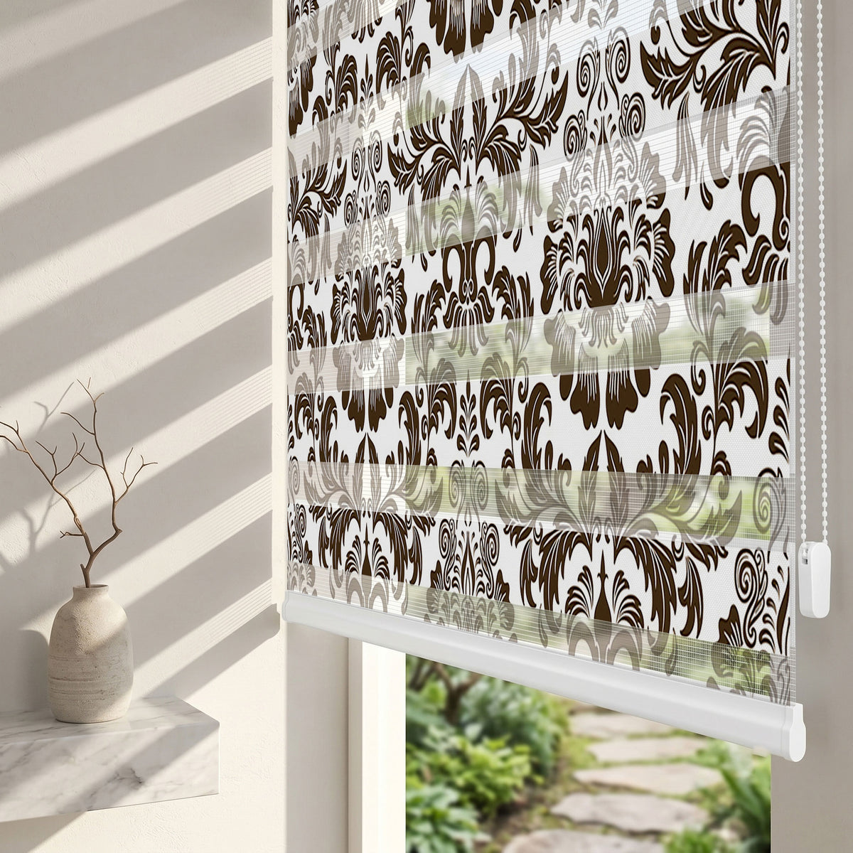Kahverengi Klasik Damask Motifi Salon Zebra Stor Perde – ürün görseli 2