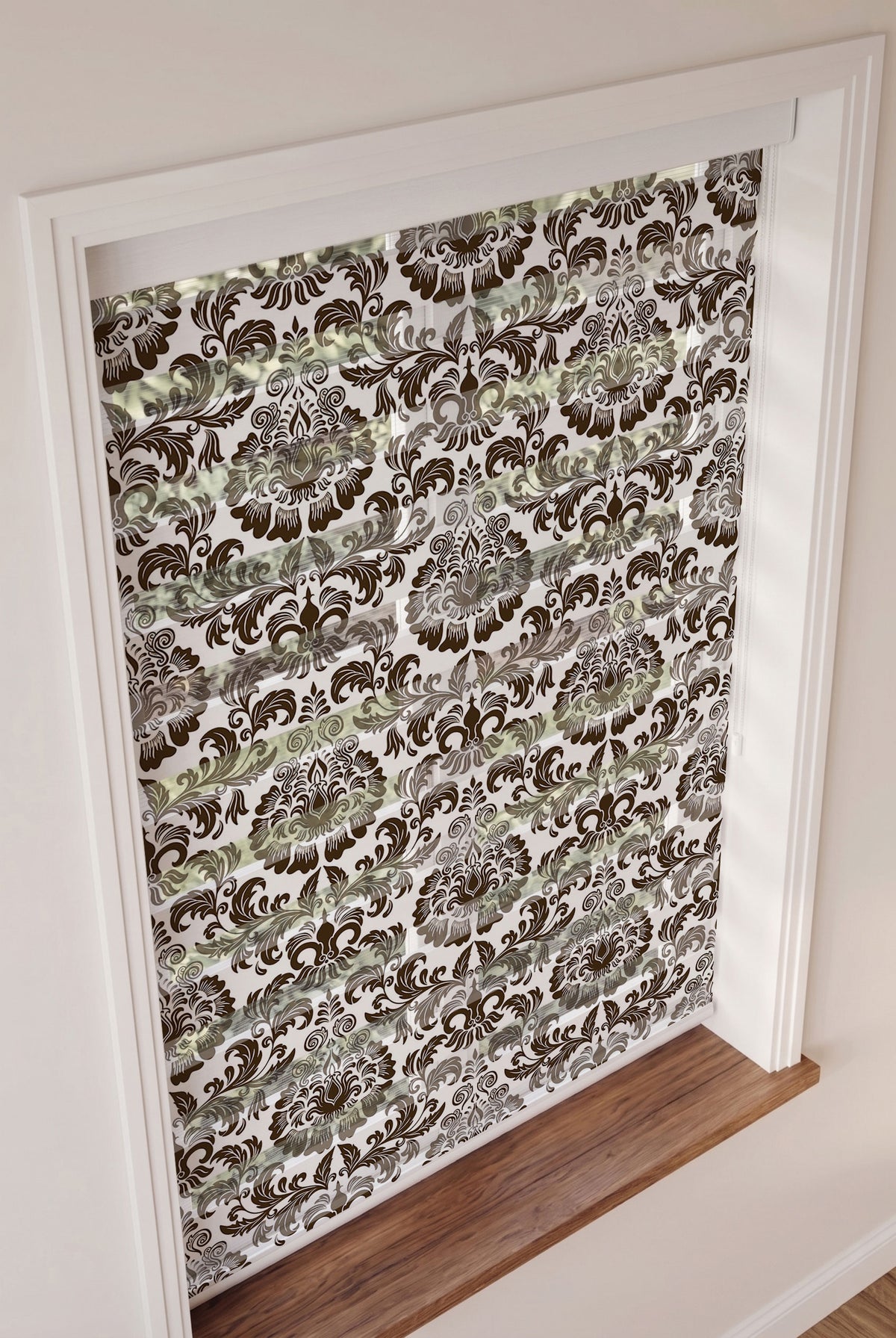 Kahverengi Klasik Damask Motifi Salon Zebra Stor Perde – ürün görseli 3