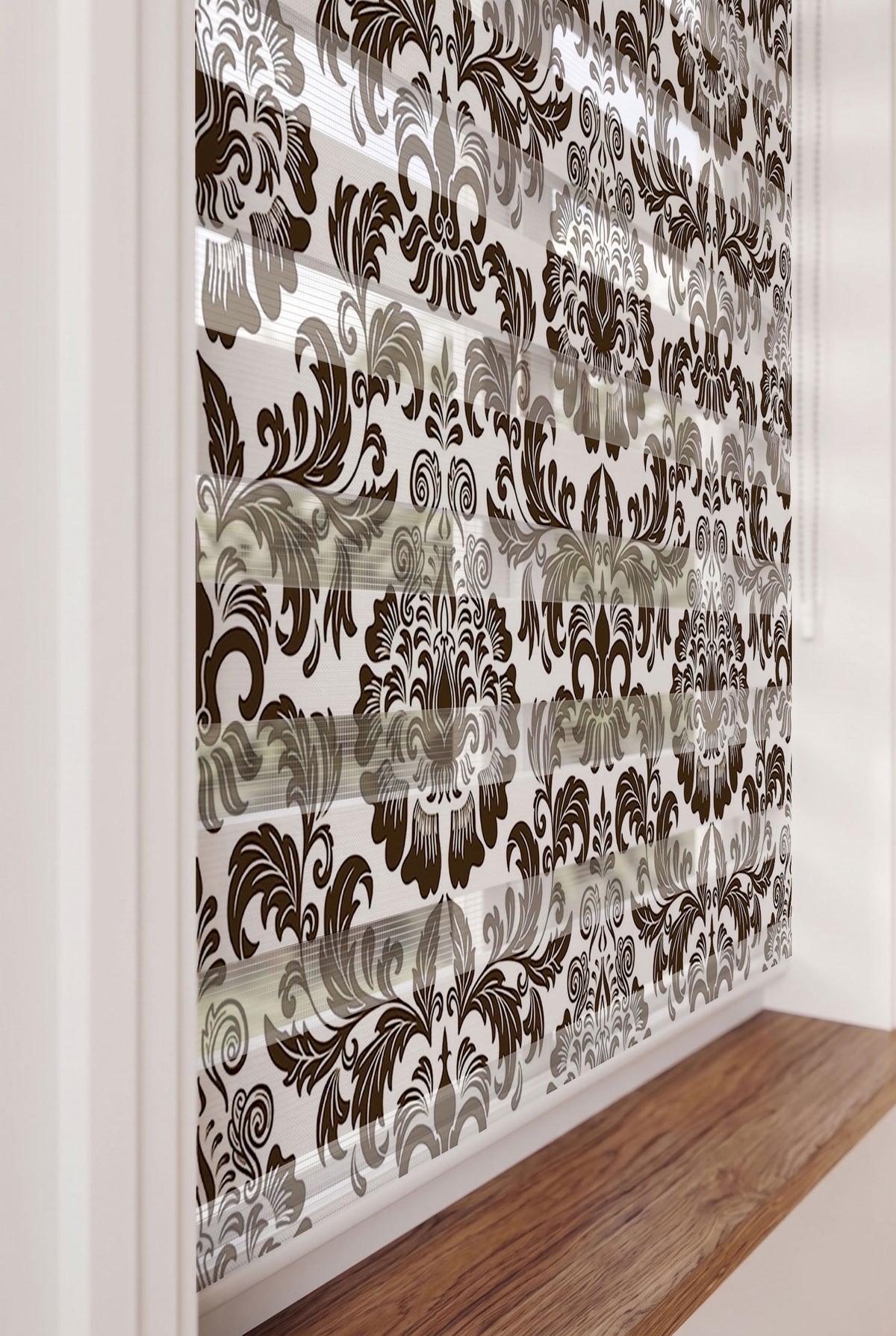 Kahverengi Klasik Damask Motifi Salon Zebra Stor Perde – ürün görseli 5
