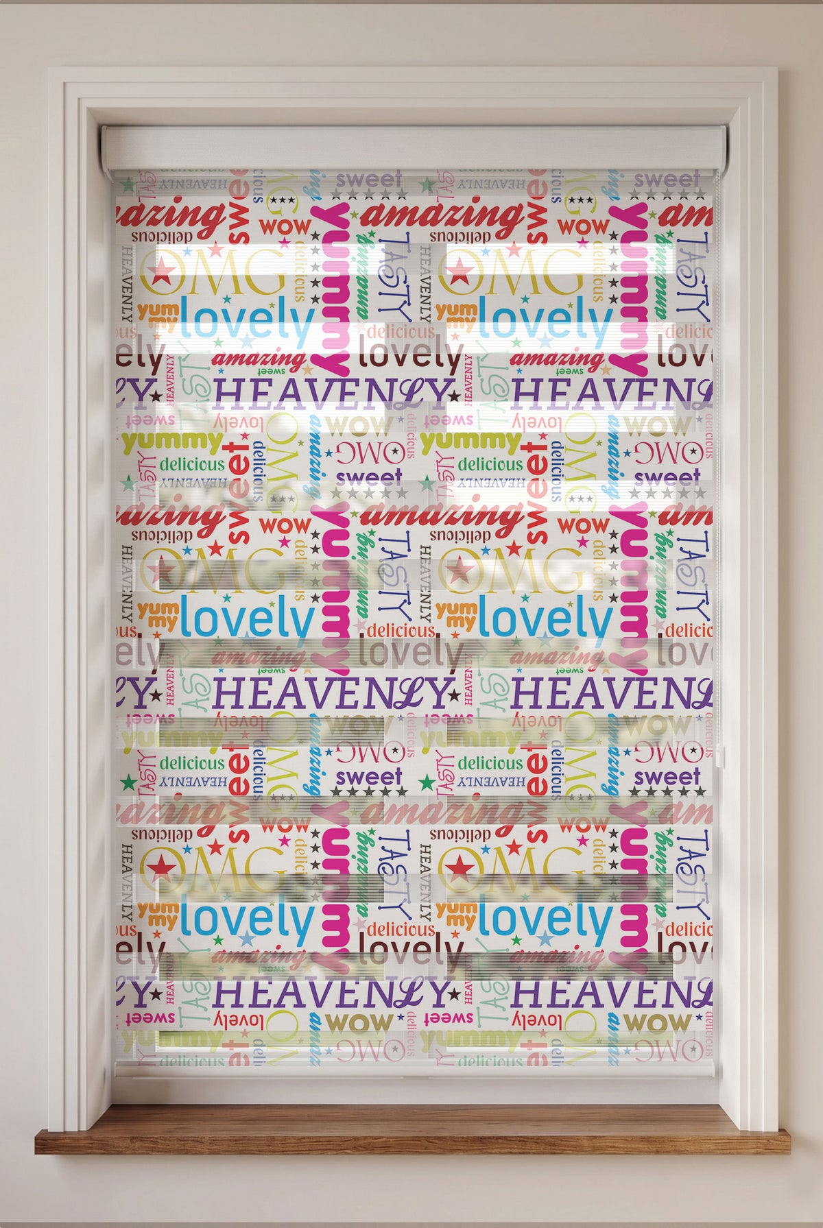 Renkli Yummy Lovely Heaven Yazıları Mutfak Zebra Stor Perde – ürün görseli 6