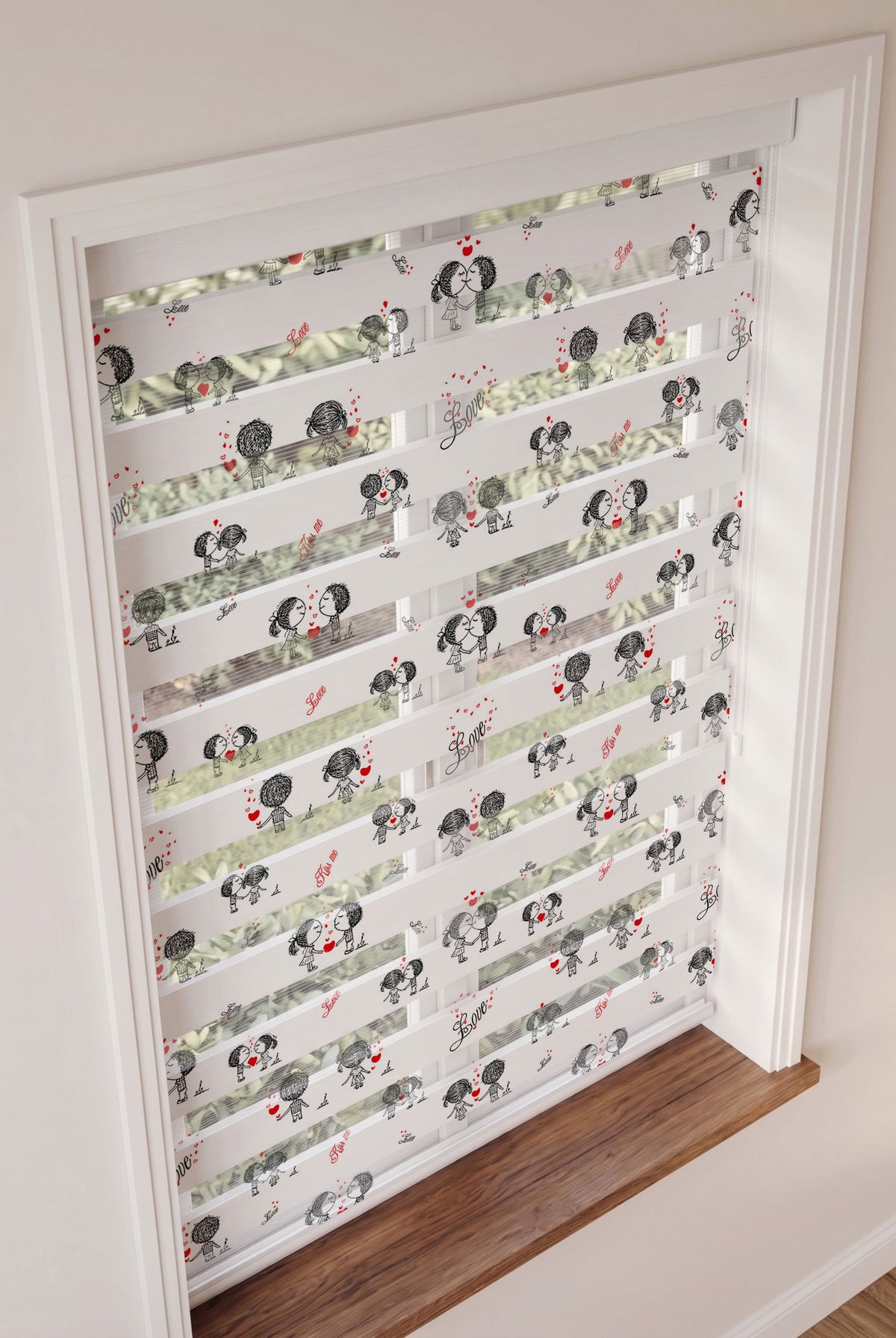 Öpüşen Çocuk Çizimleri ve Kalpler Zebra Stor Perde – ürün görseli 3
