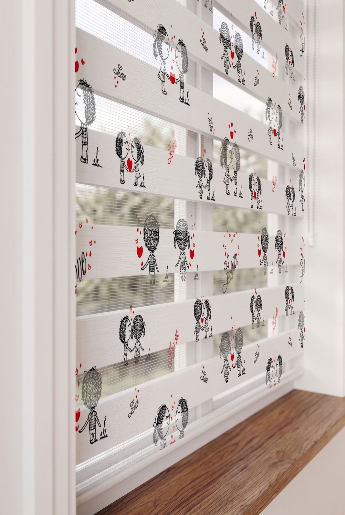 Öpüşen Çocuk Çizimleri ve Kalpler Zebra Stor Perde – ürün görseli 5