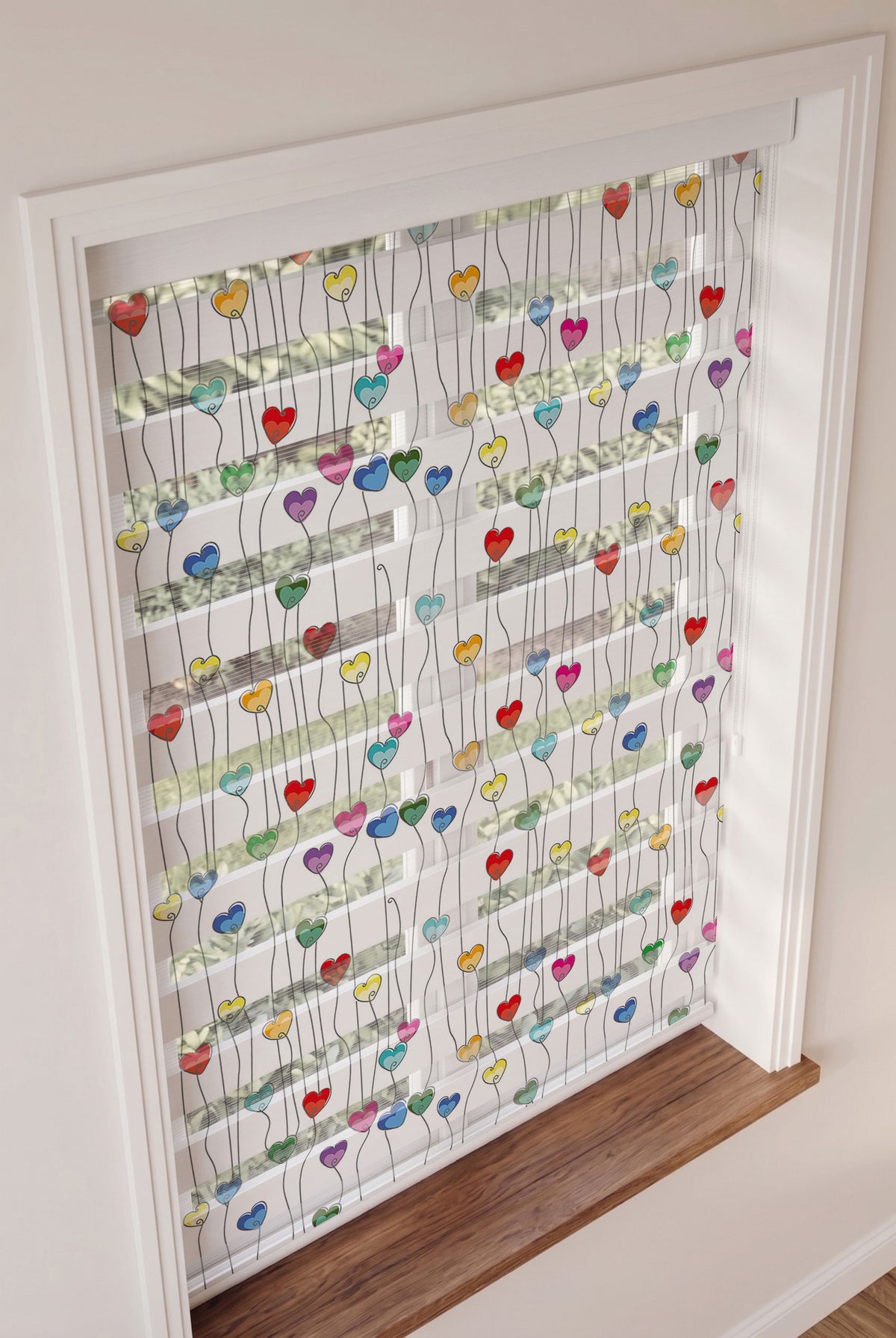 Rengarenk Asılı Kalpler Çocuk Odası Zebra Stor Perde – ürün görseli 3