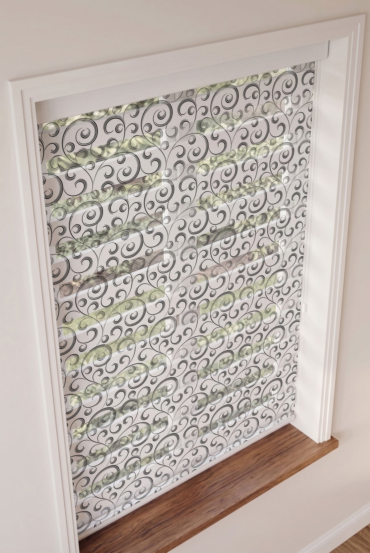 Siyah Kıvrımlı Spiral Motifler Salon Zebra Stor Perde – ürün görseli 3