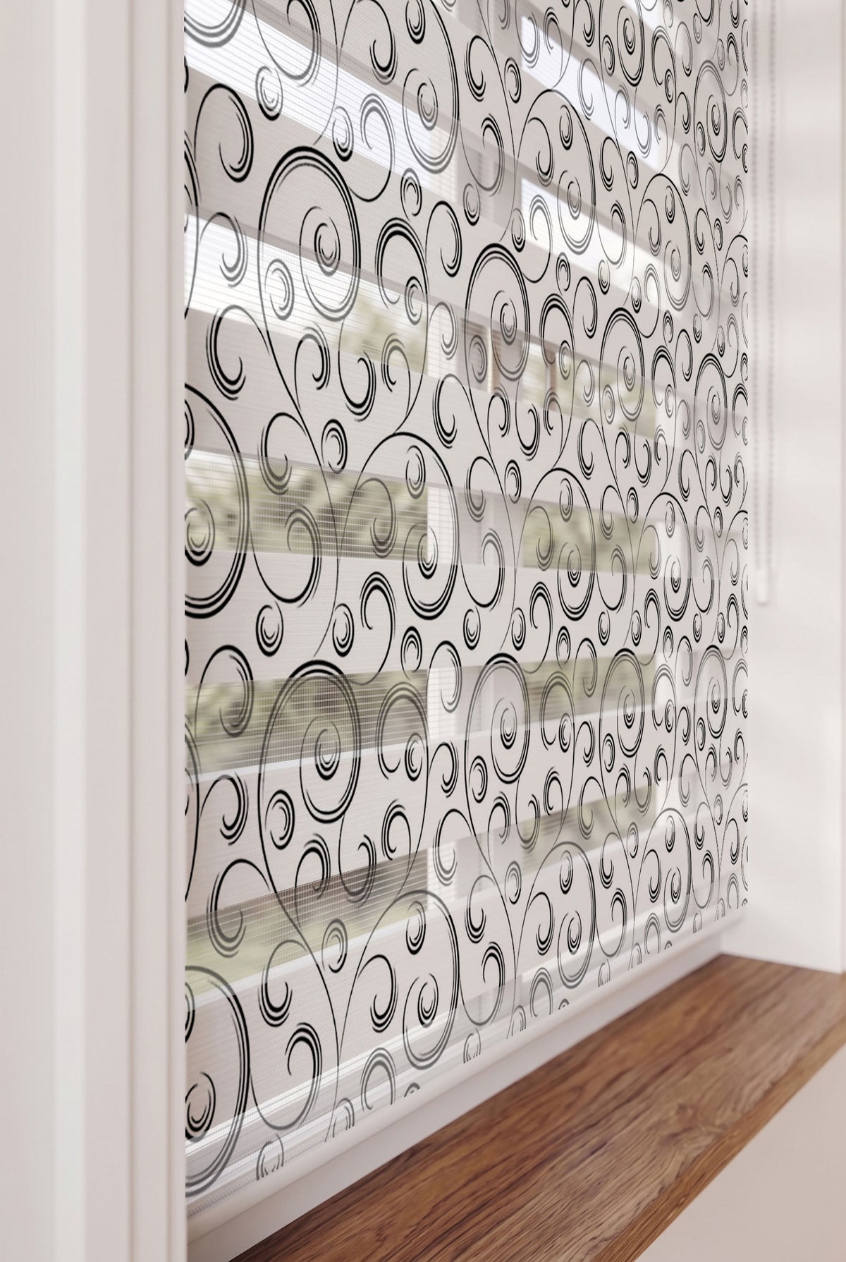 Siyah Kıvrımlı Spiral Motifler Salon Zebra Stor Perde – ürün görseli 5