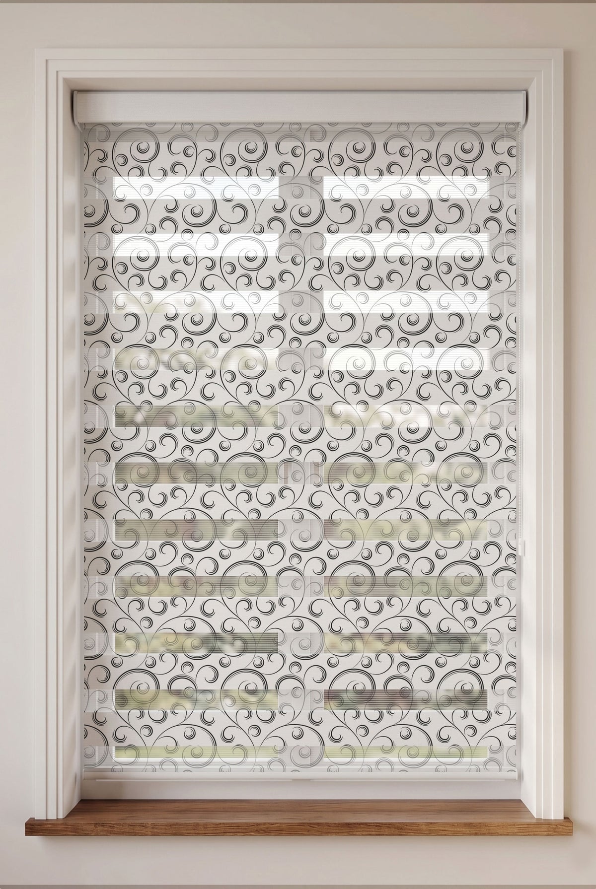 Siyah Kıvrımlı Spiral Motifler Salon Zebra Stor Perde – ürün görseli 6