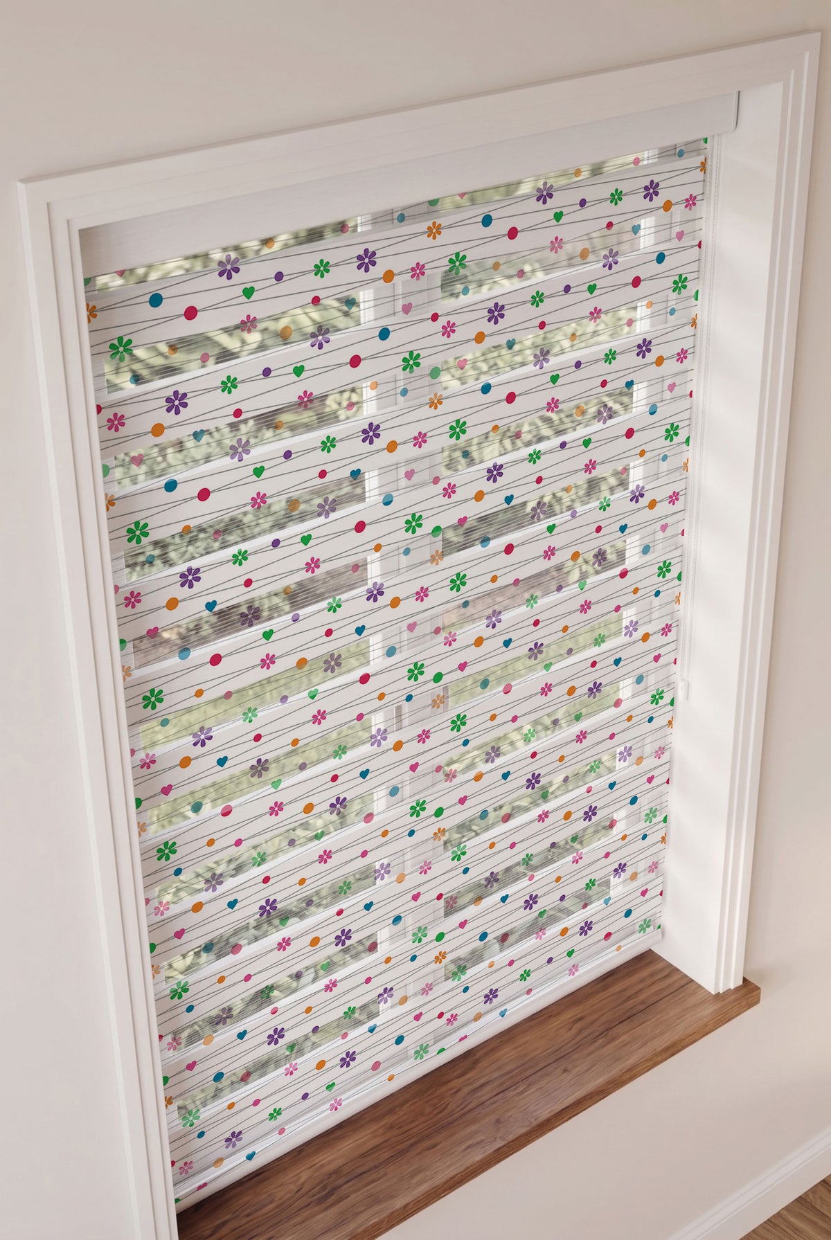 Çizgili Zeminde Renkli Çiçekler Çocuk Odası Zebra Stor Perde – ürün görseli 3