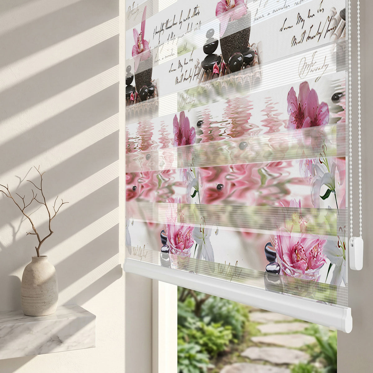 Zen Taşları Pembe Orkideler ve Su Zebra Stor Perde – ürün görseli 2