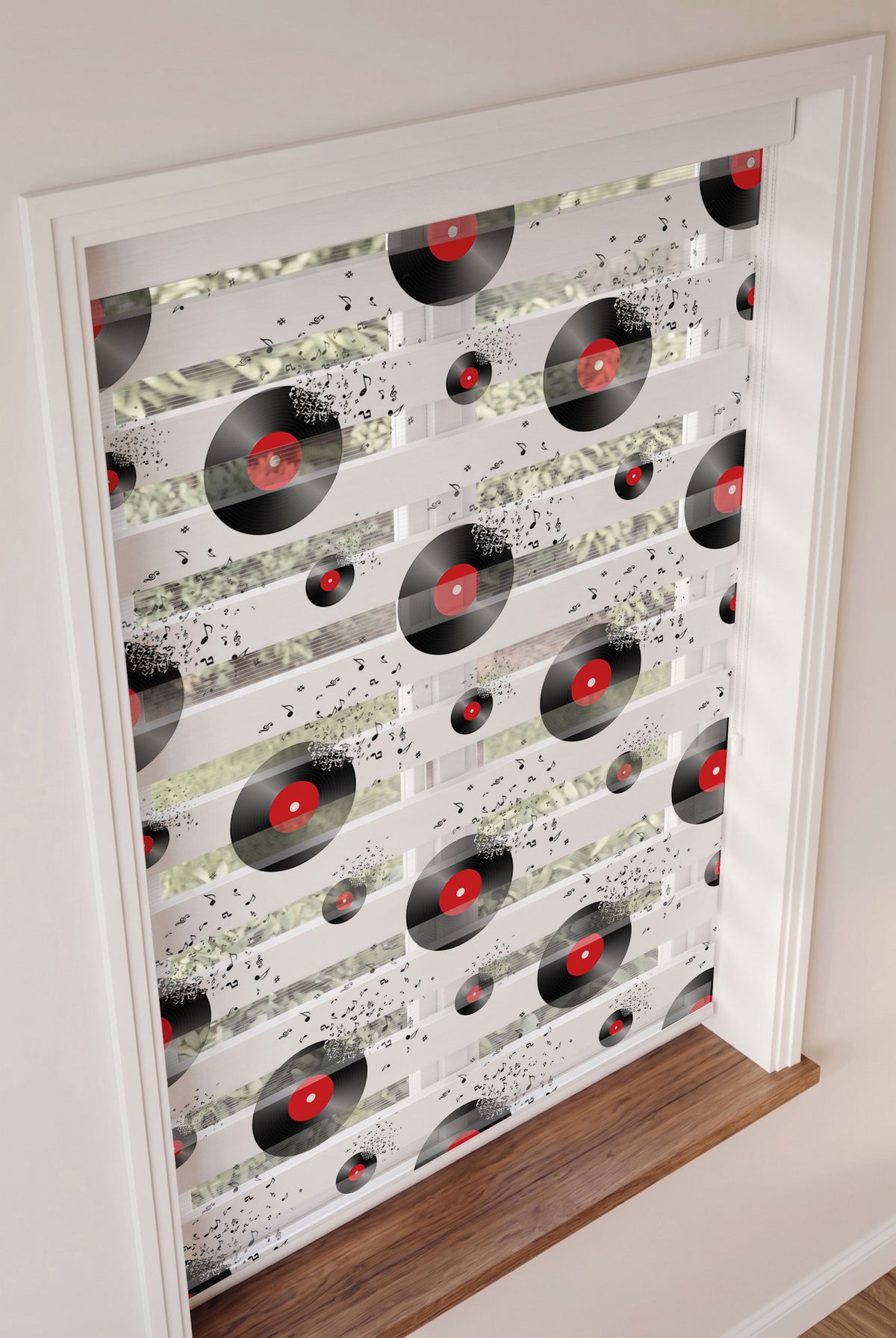 Plaklar ve Uçuşan Müzik Notaları Genç Odası Zebra Stor Perde – ürün görseli 3
